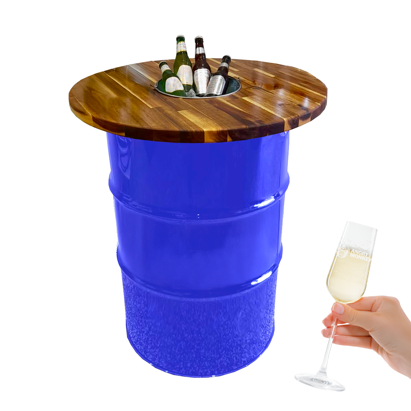 Custom Steel Barrel Table + FREE Angry Monkey Glassware