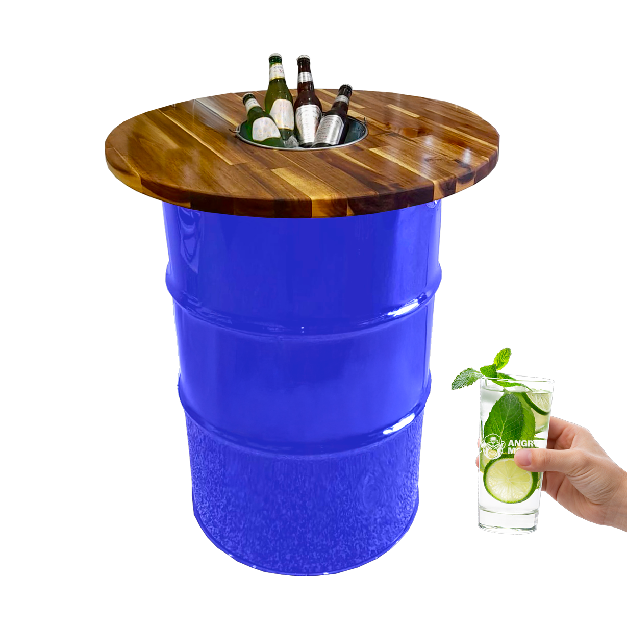 Custom Steel Barrel Table + FREE Angry Monkey Glassware