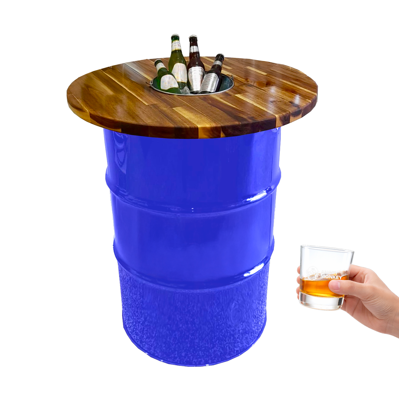 Custom Steel Barrel Table + FREE Angry Monkey Glassware