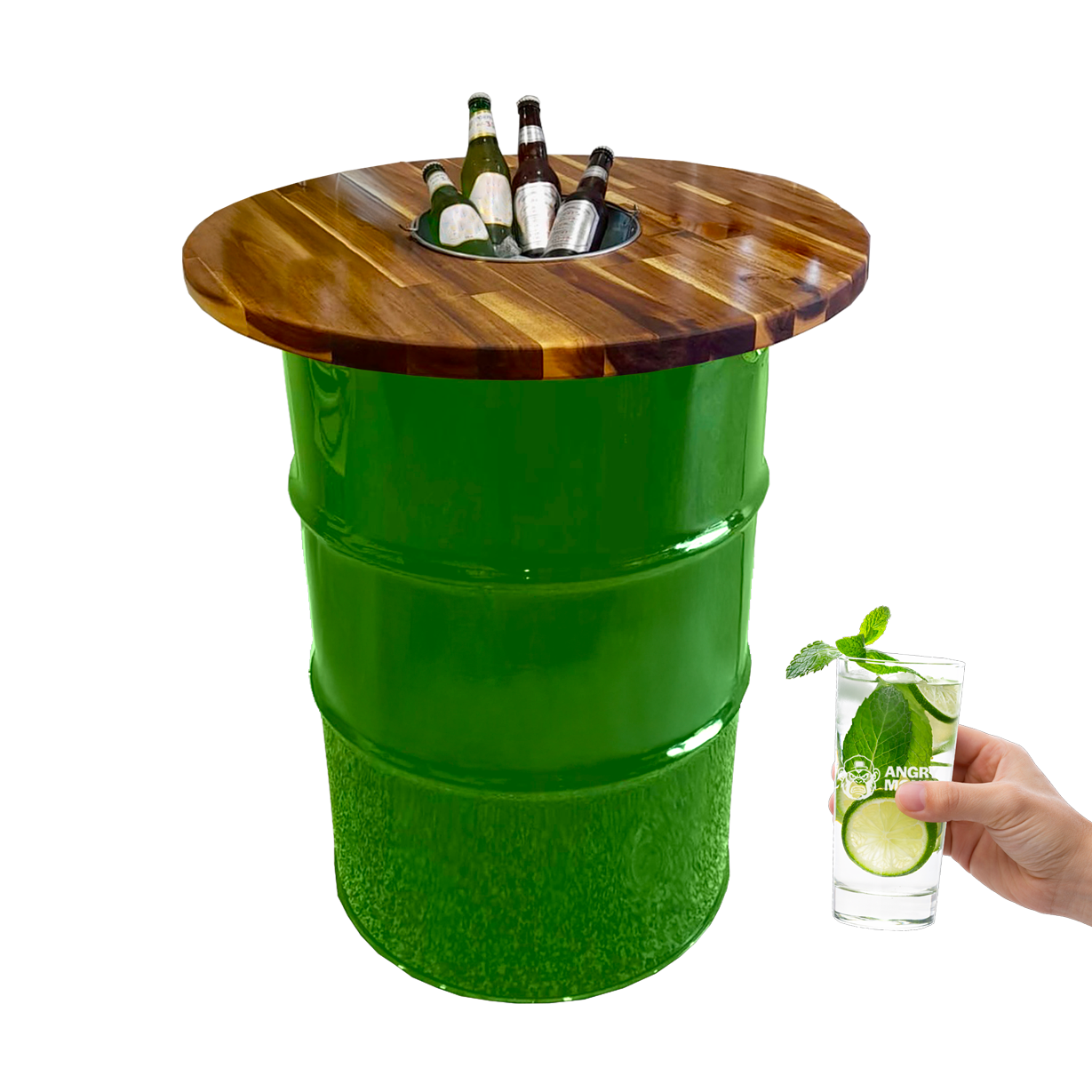 Custom Steel Barrel Table + FREE Angry Monkey Glassware