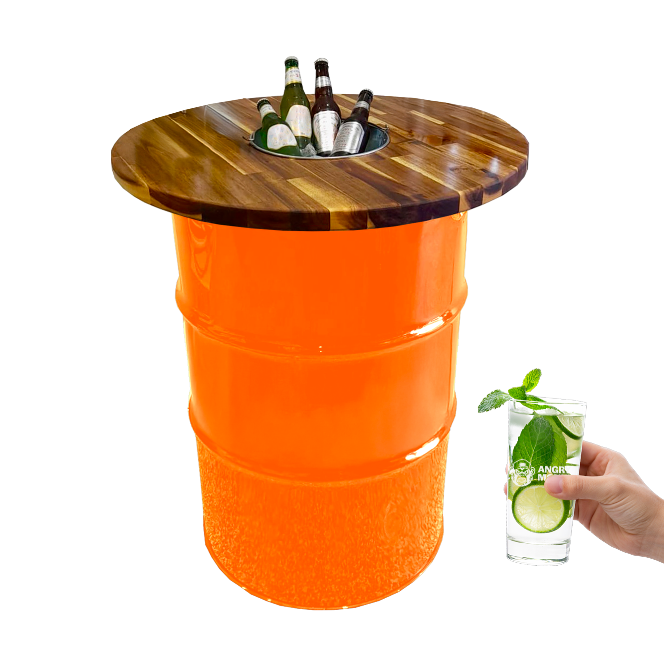 Custom Steel Barrel Table + FREE Angry Monkey Glassware
