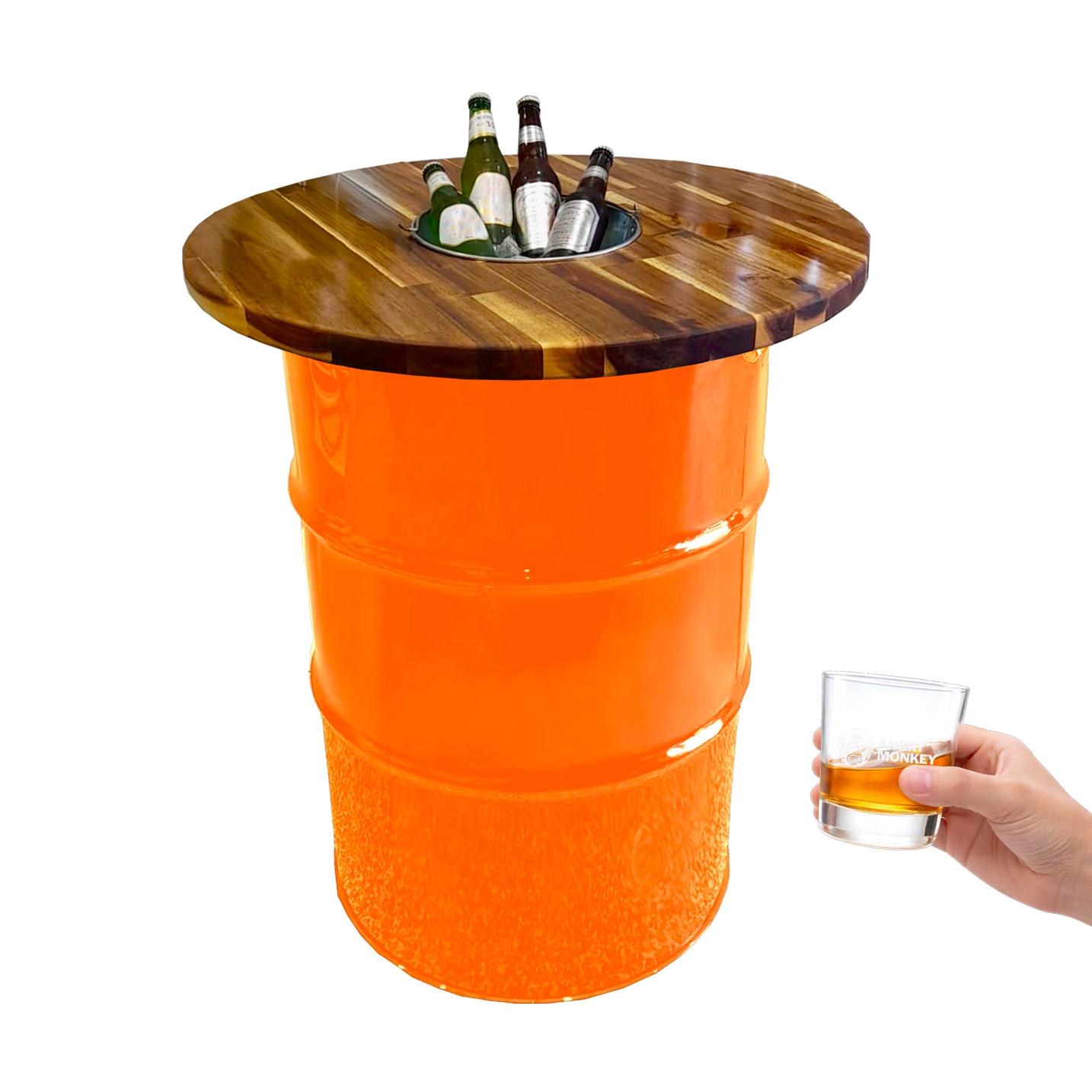 Custom Steel Barrel Table + FREE Angry Monkey Glassware
