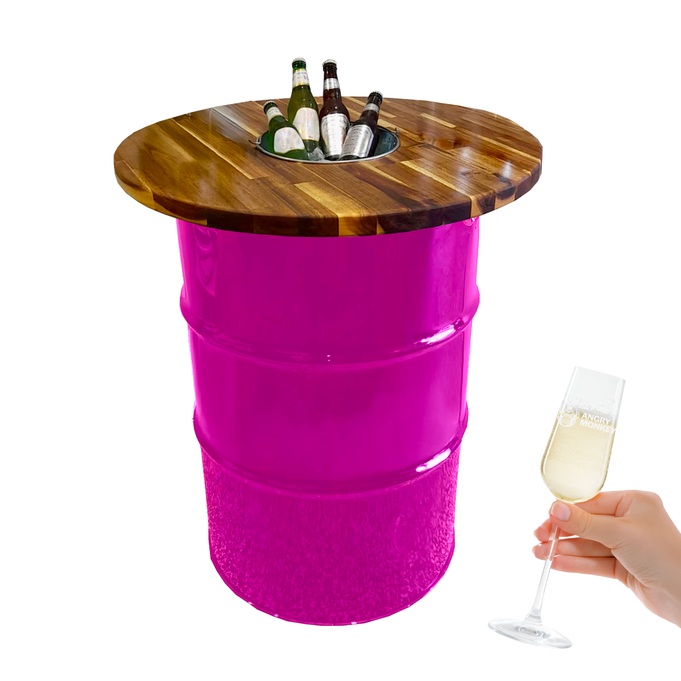 Custom Steel Barrel Table + FREE Angry Monkey Glassware