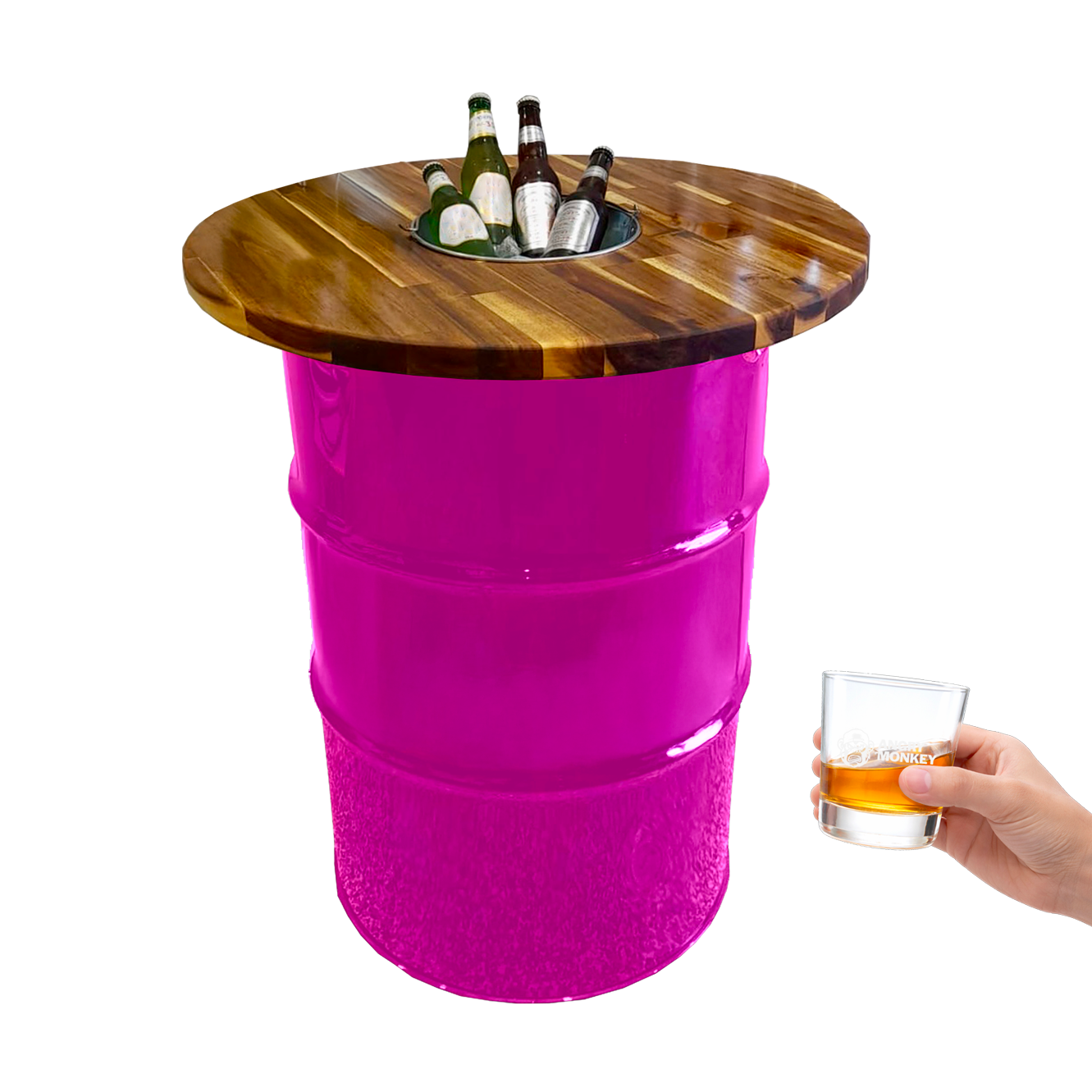 Custom Steel Barrel Table + FREE Angry Monkey Glassware