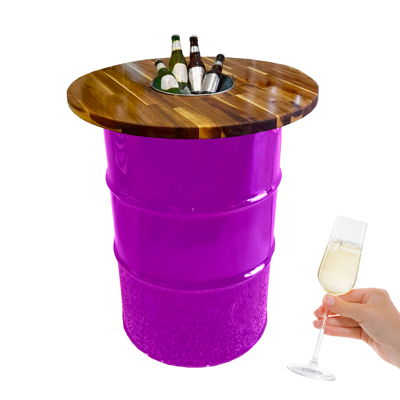 Custom Steel Barrel Table + FREE Angry Monkey Glassware