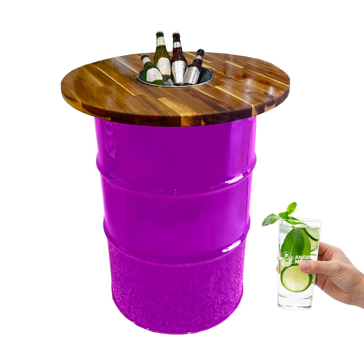 Custom Steel Barrel Table + FREE Angry Monkey Glassware