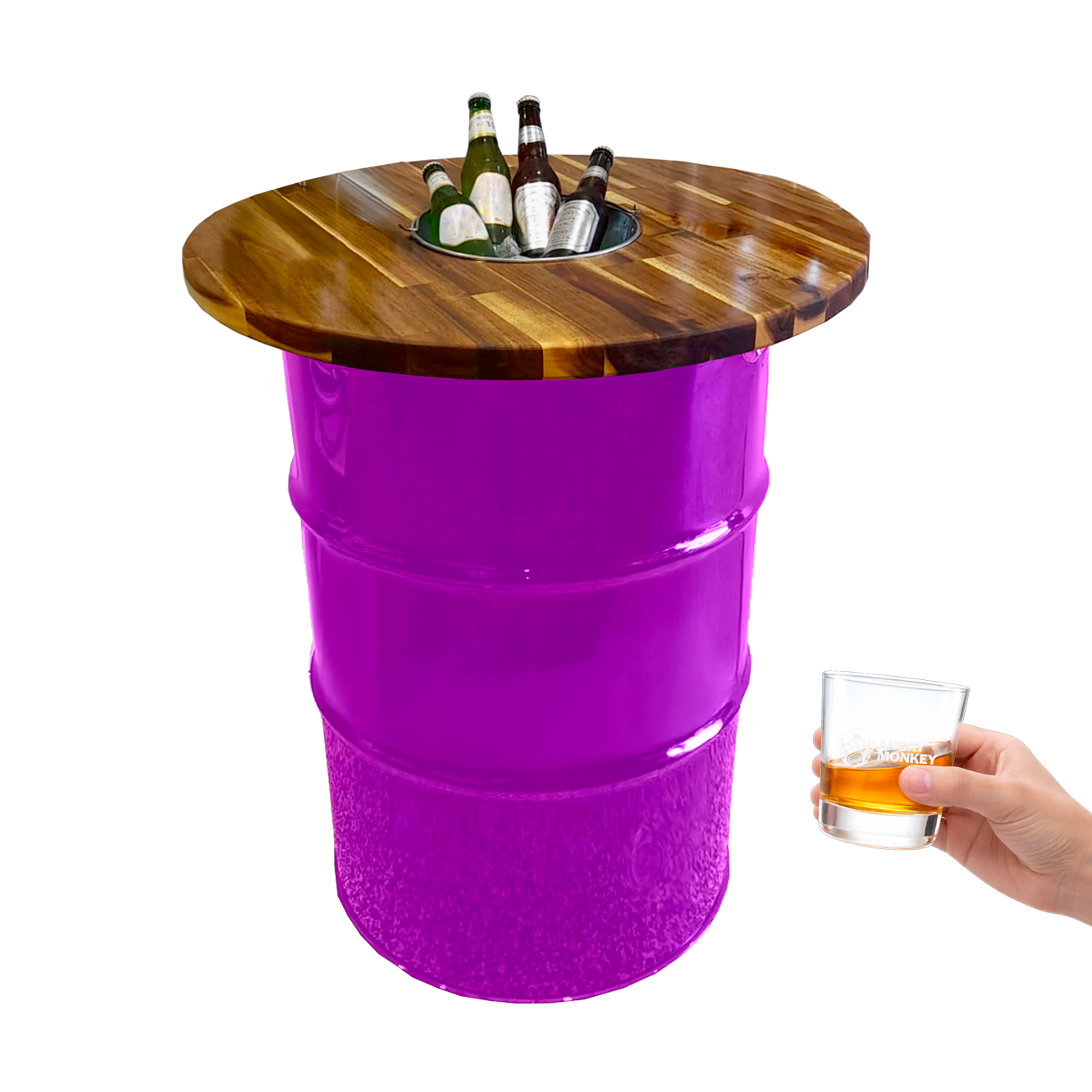 Custom Steel Barrel Table + FREE Angry Monkey Glassware