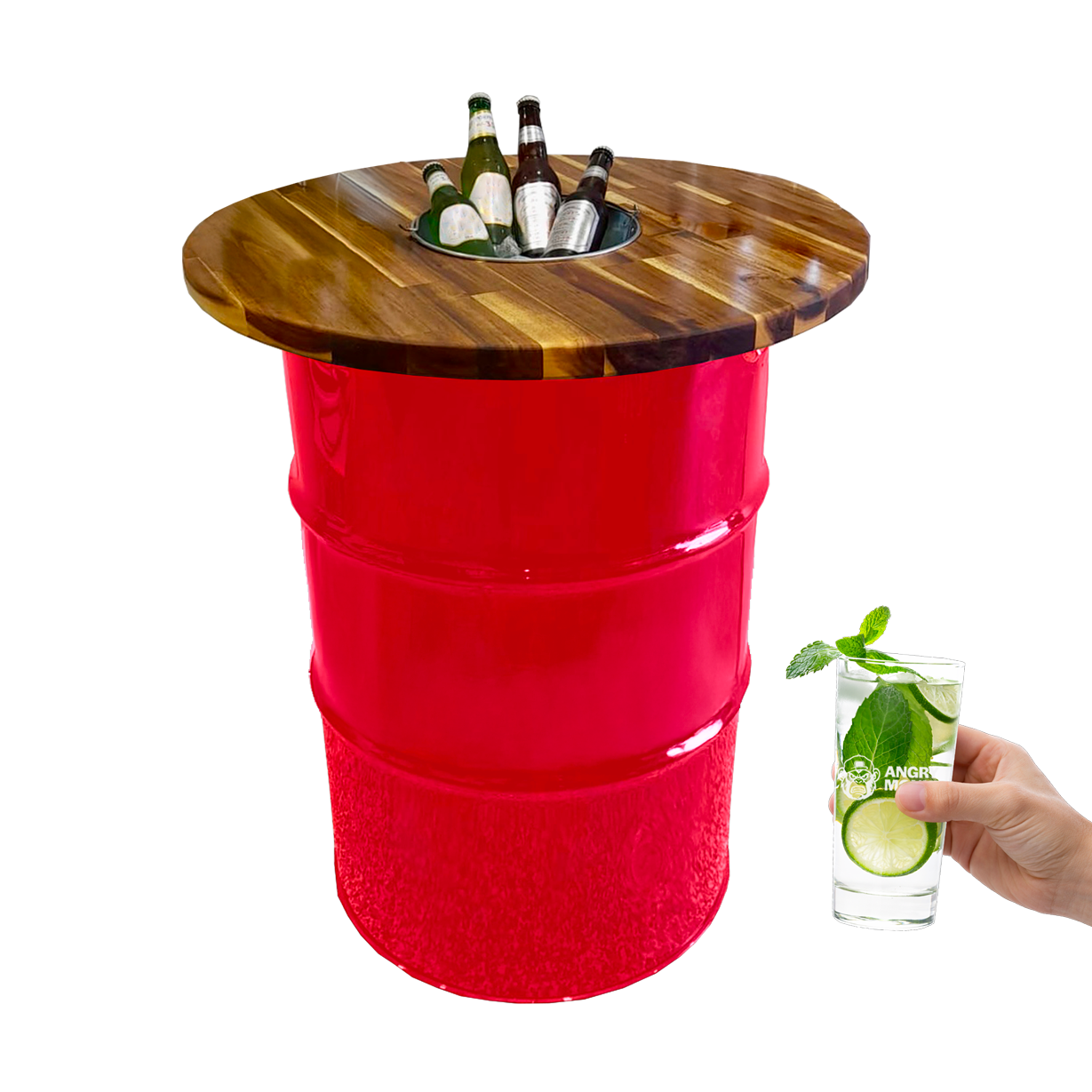 Custom Steel Barrel Table + FREE Angry Monkey Glassware