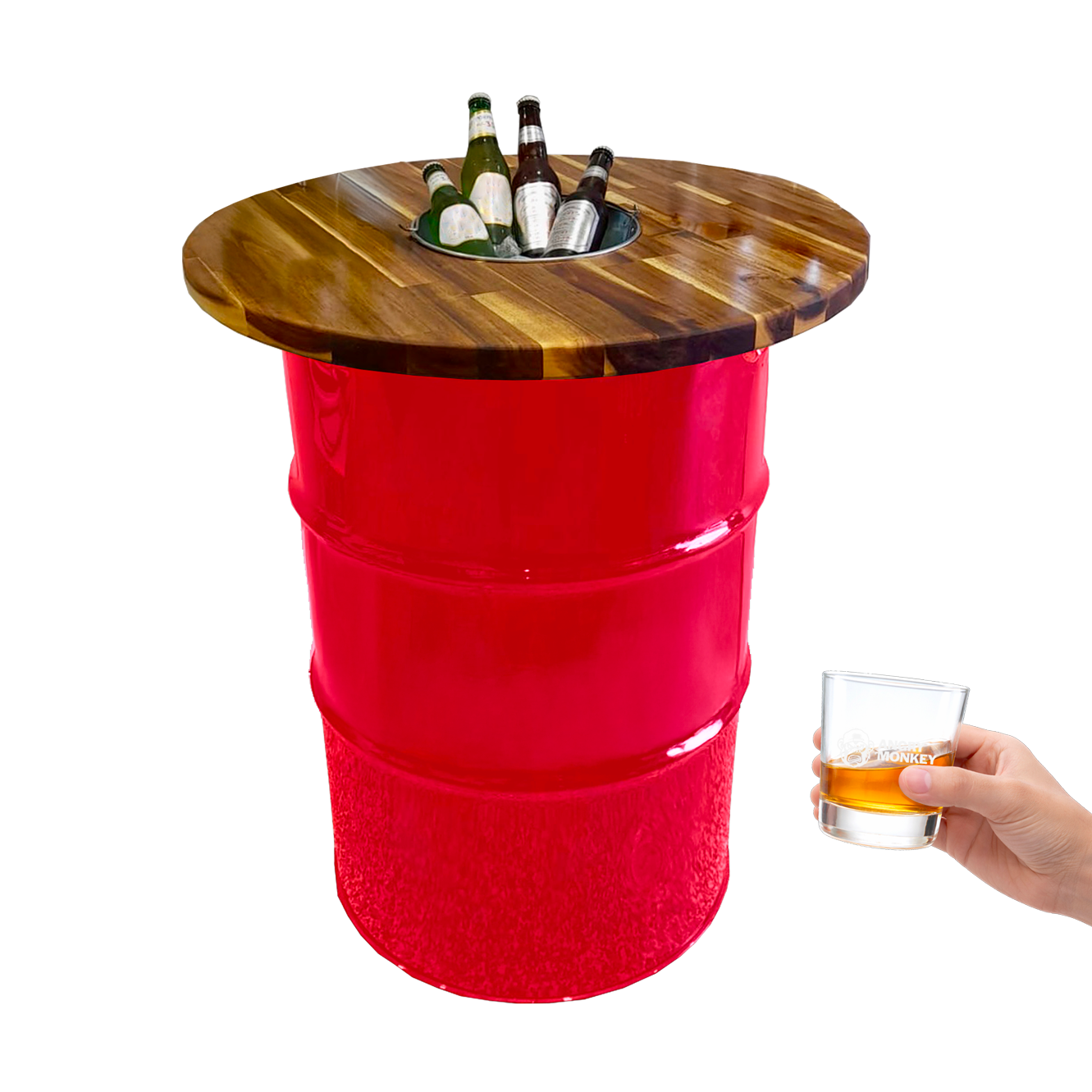 Custom Steel Barrel Table + FREE Angry Monkey Glassware