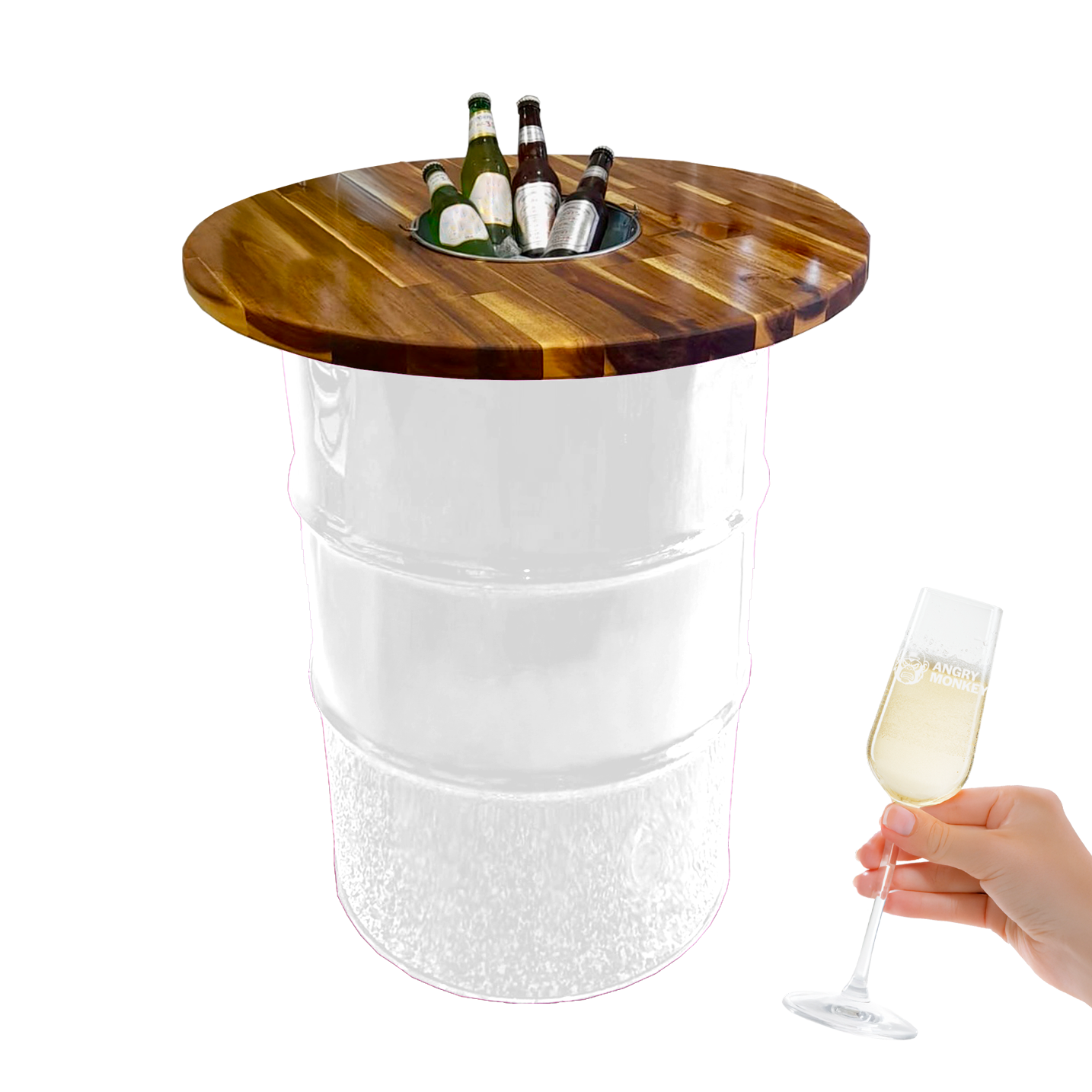 Custom Steel Barrel Table + FREE Angry Monkey Glassware