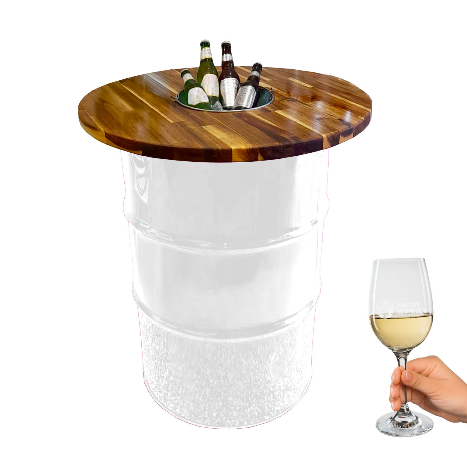 Custom Steel Barrel Table + FREE Angry Monkey Glassware