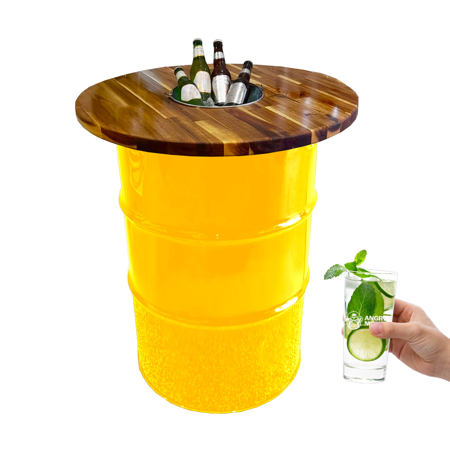 Custom Steel Barrel Table + FREE Angry Monkey Glassware