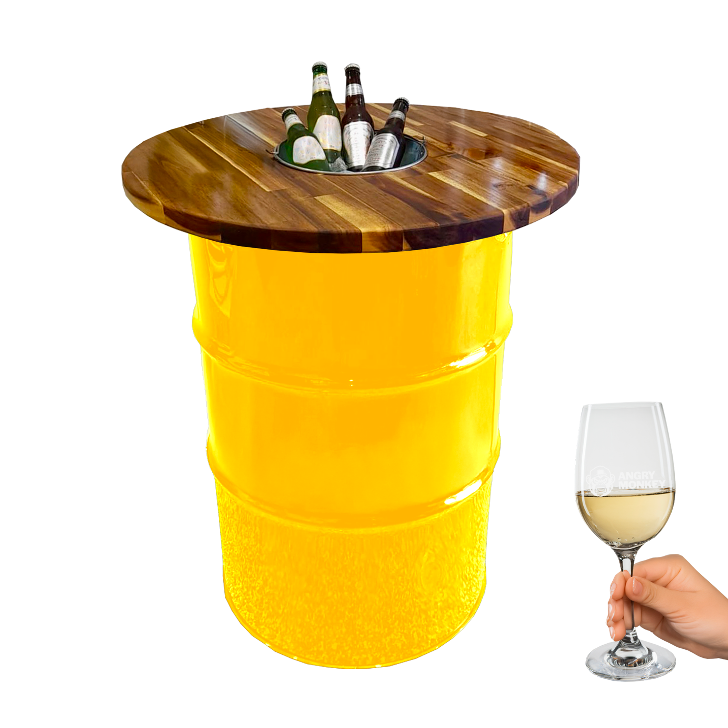 Custom Steel Barrel Table + FREE Angry Monkey Glassware