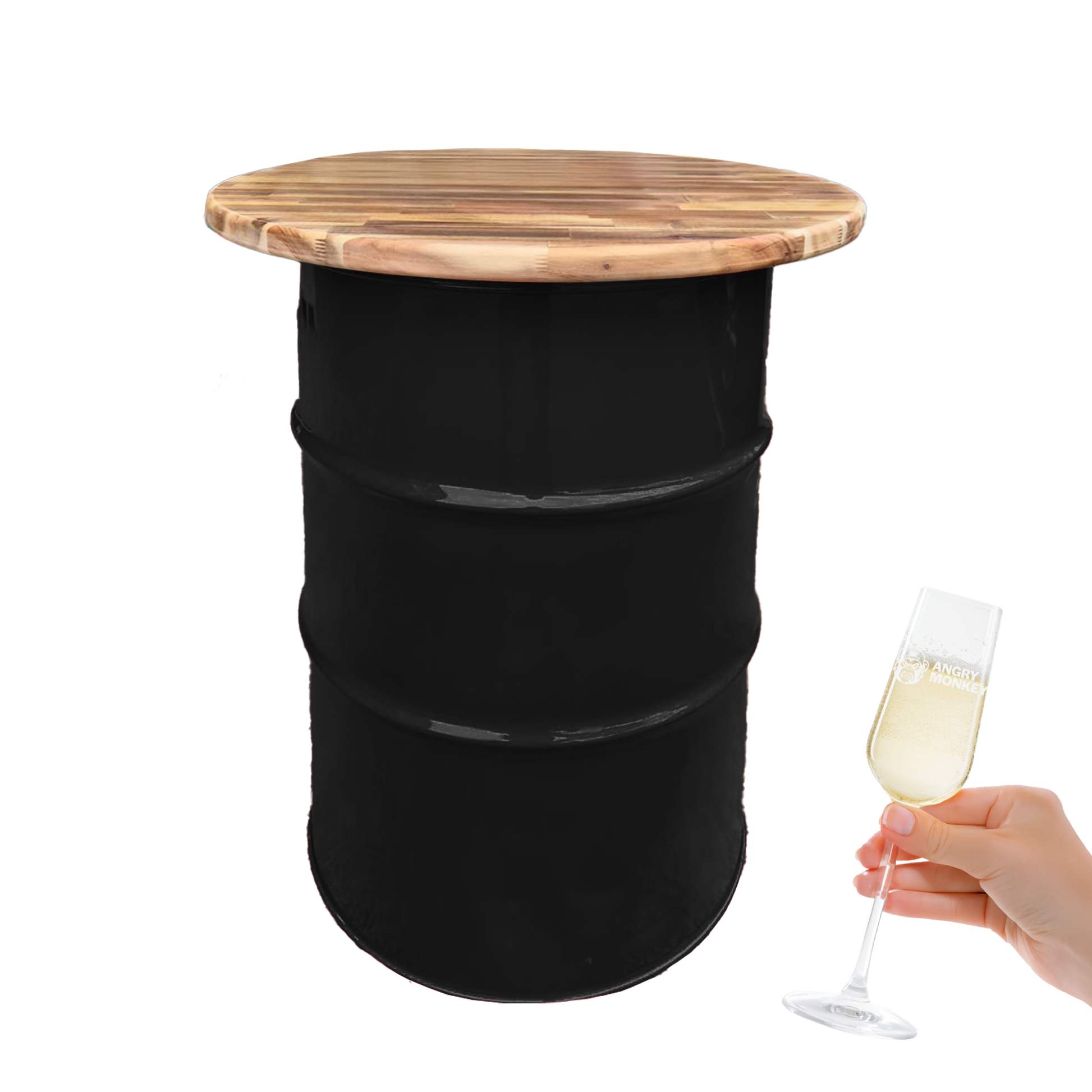 Custom Steel Barrel Table + FREE Angry Monkey Glassware