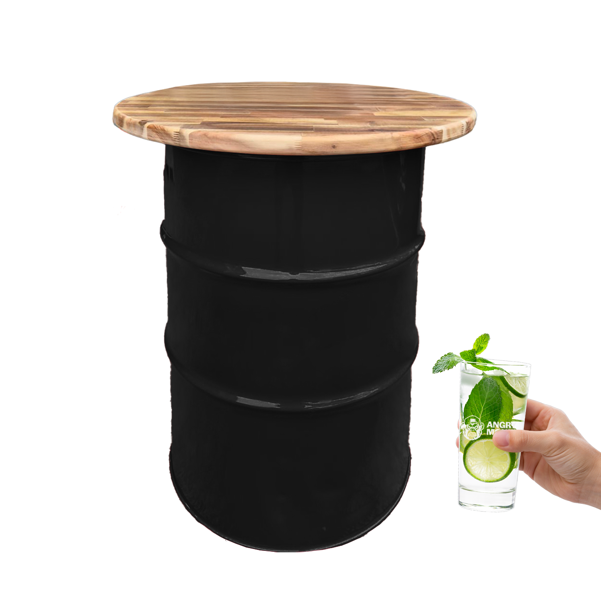 Custom Steel Barrel Table + FREE Angry Monkey Glassware