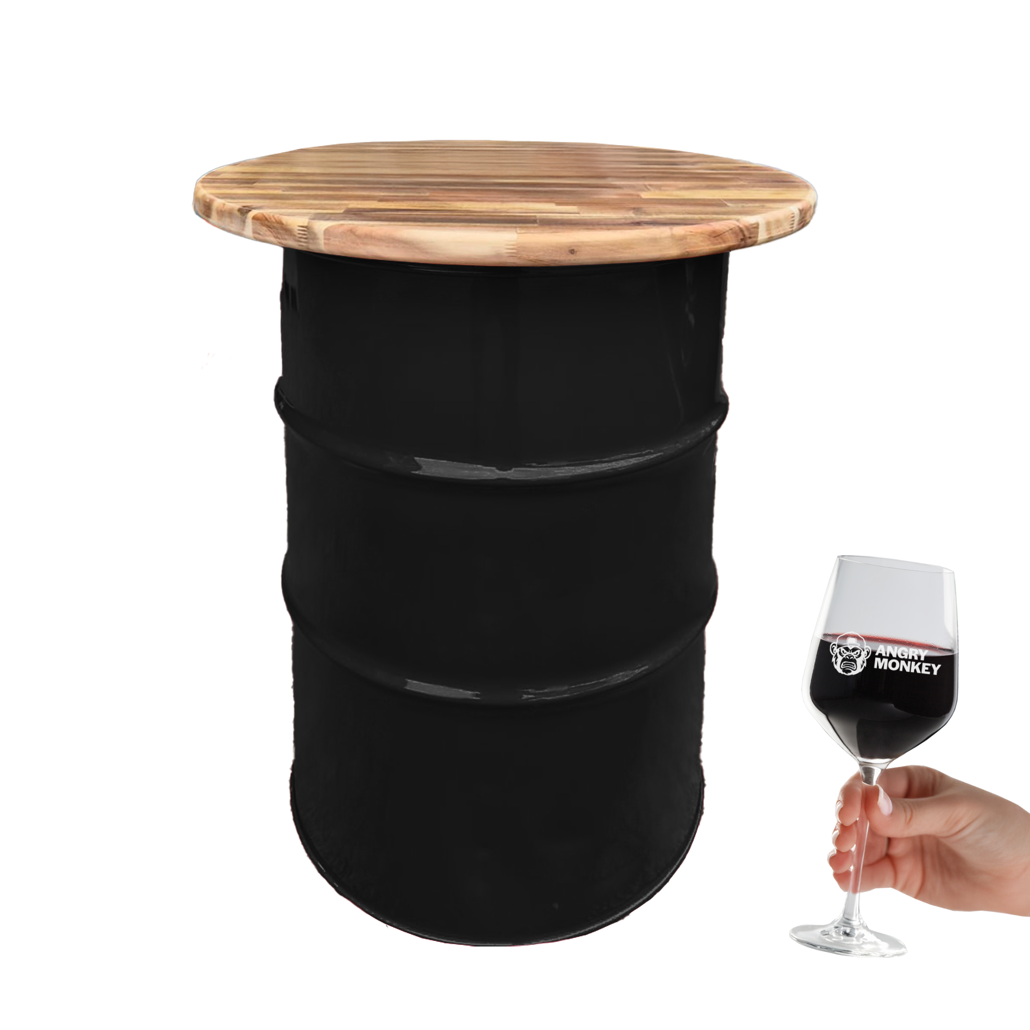 Custom Steel Barrel Table + FREE Angry Monkey Glassware