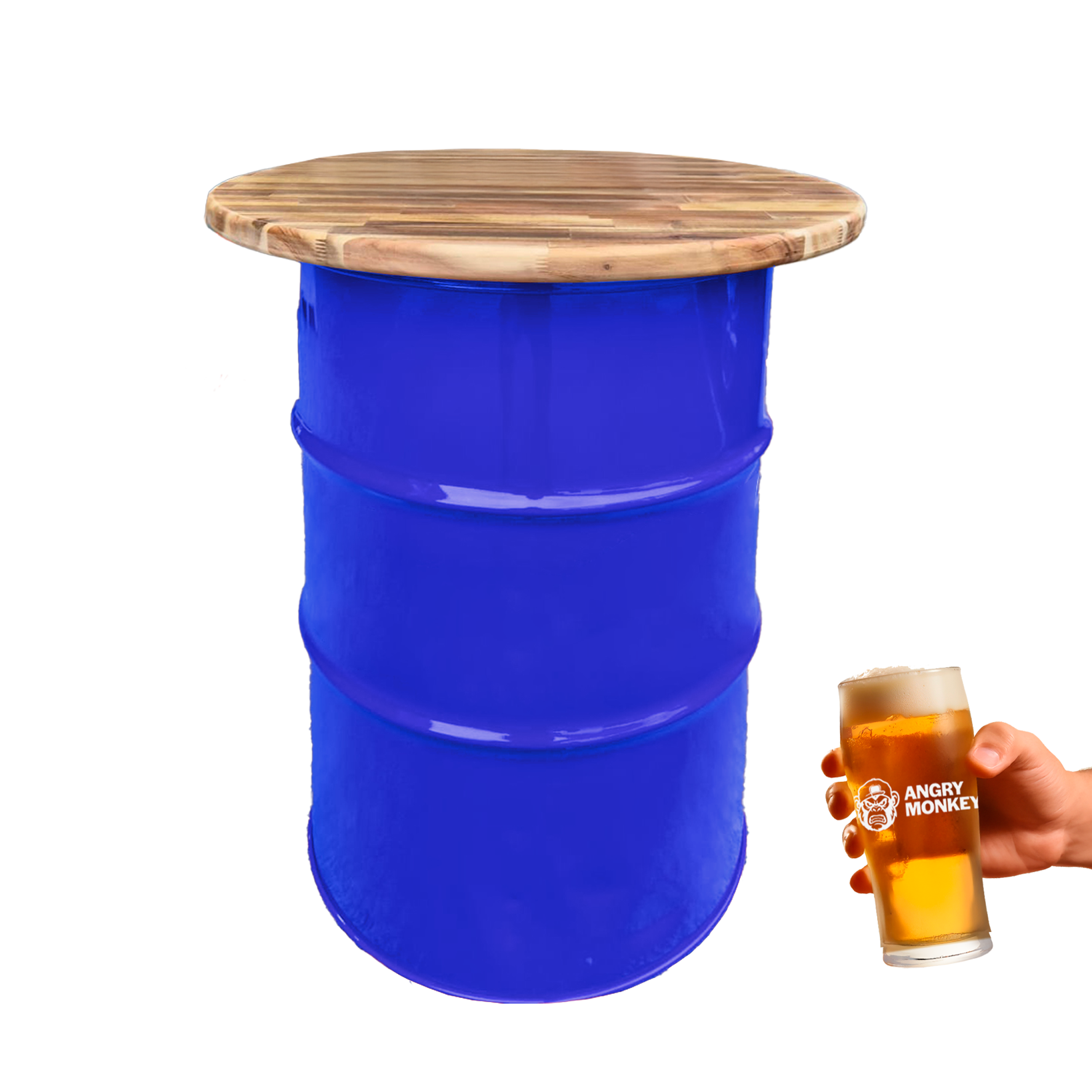 Custom Steel Barrel Table + FREE Angry Monkey Glassware