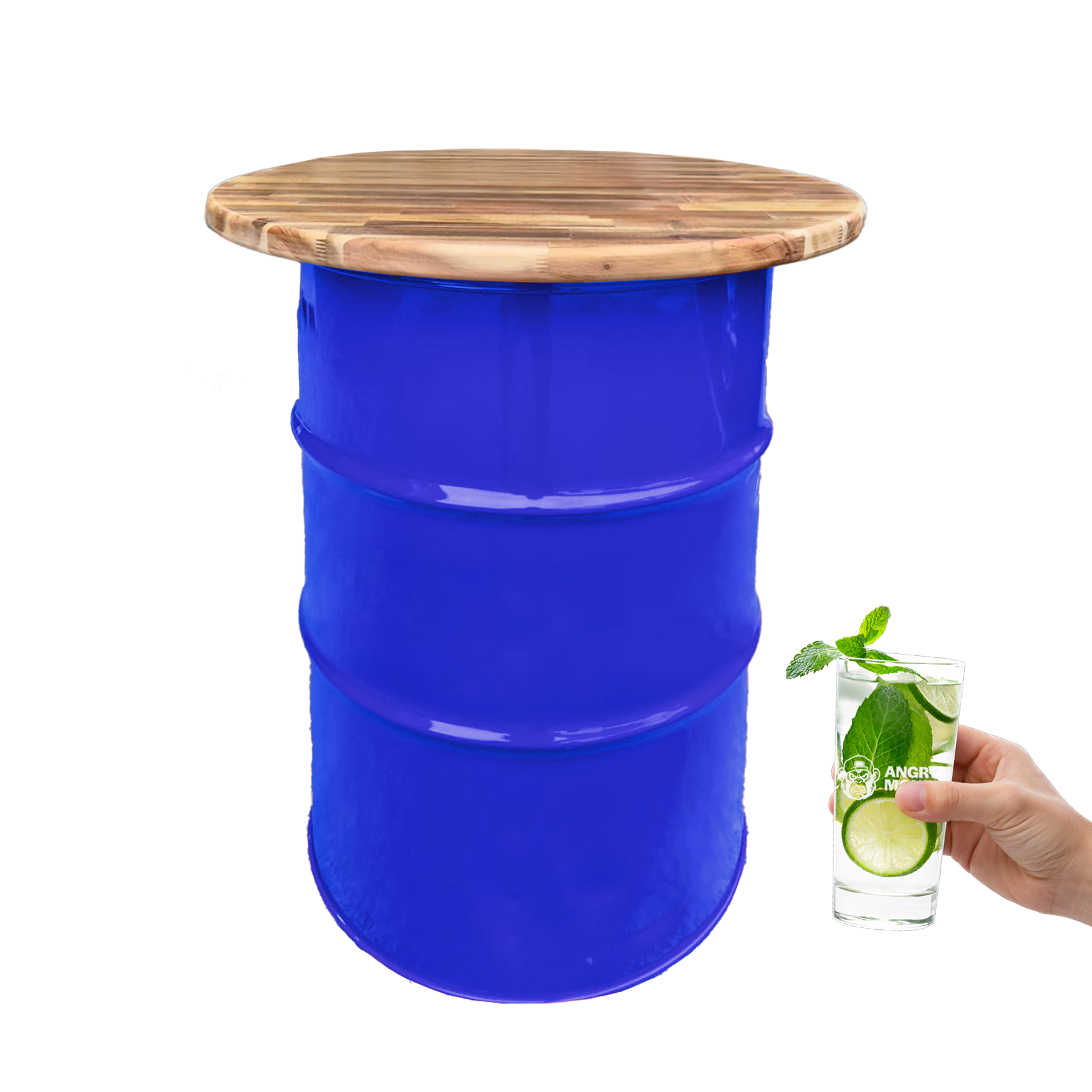 Custom Steel Barrel Table + FREE Angry Monkey Glassware