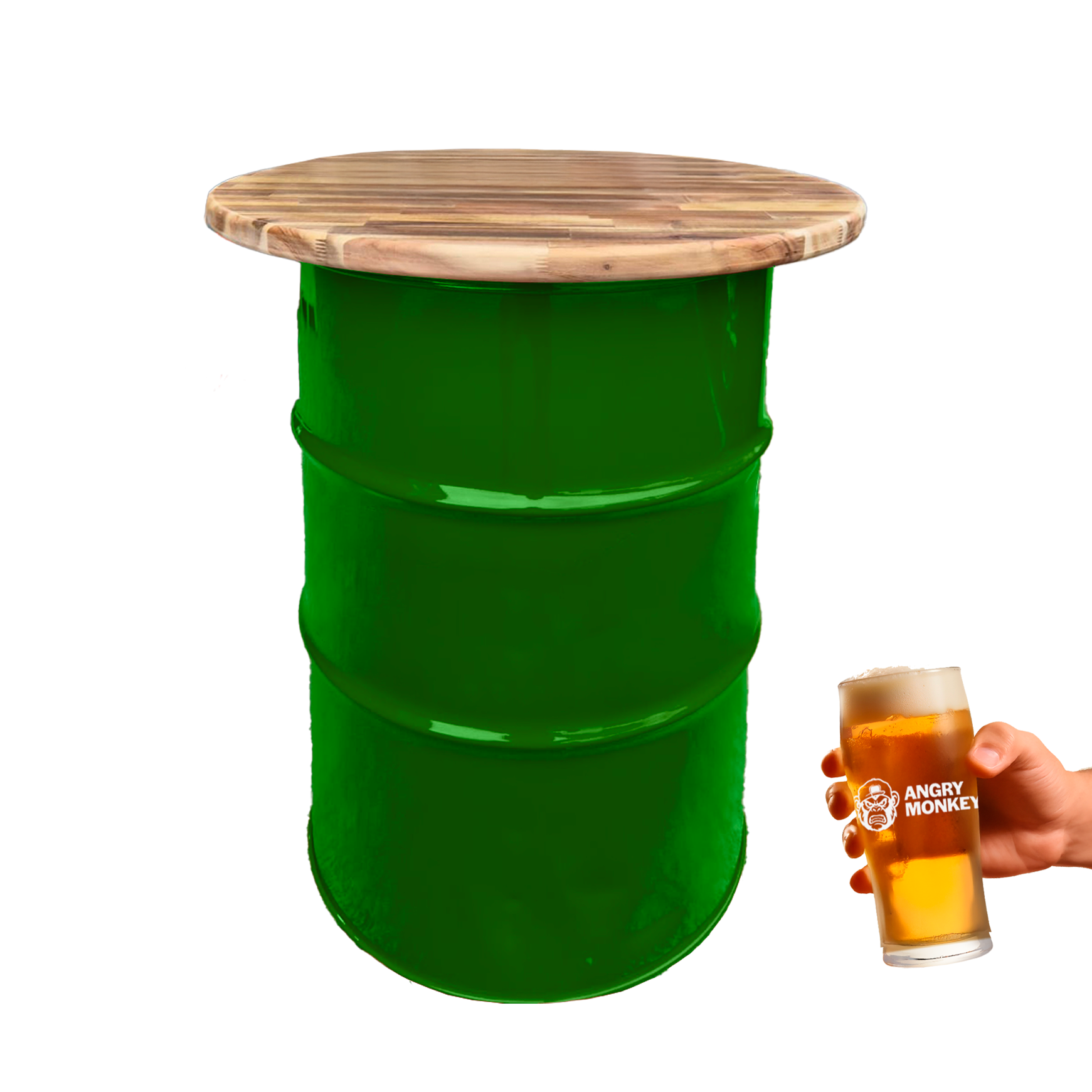 Custom Steel Barrel Table + FREE Angry Monkey Glassware