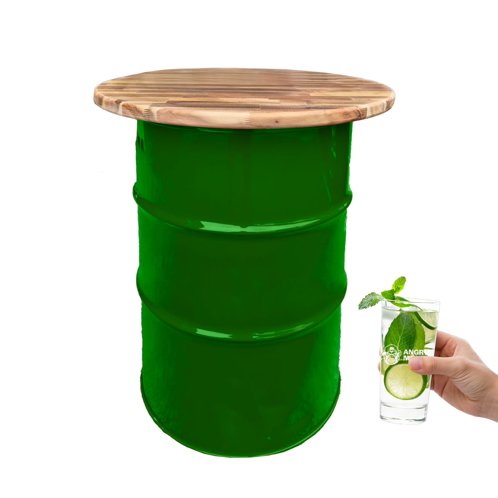 Custom Steel Barrel Table + FREE Angry Monkey Glassware