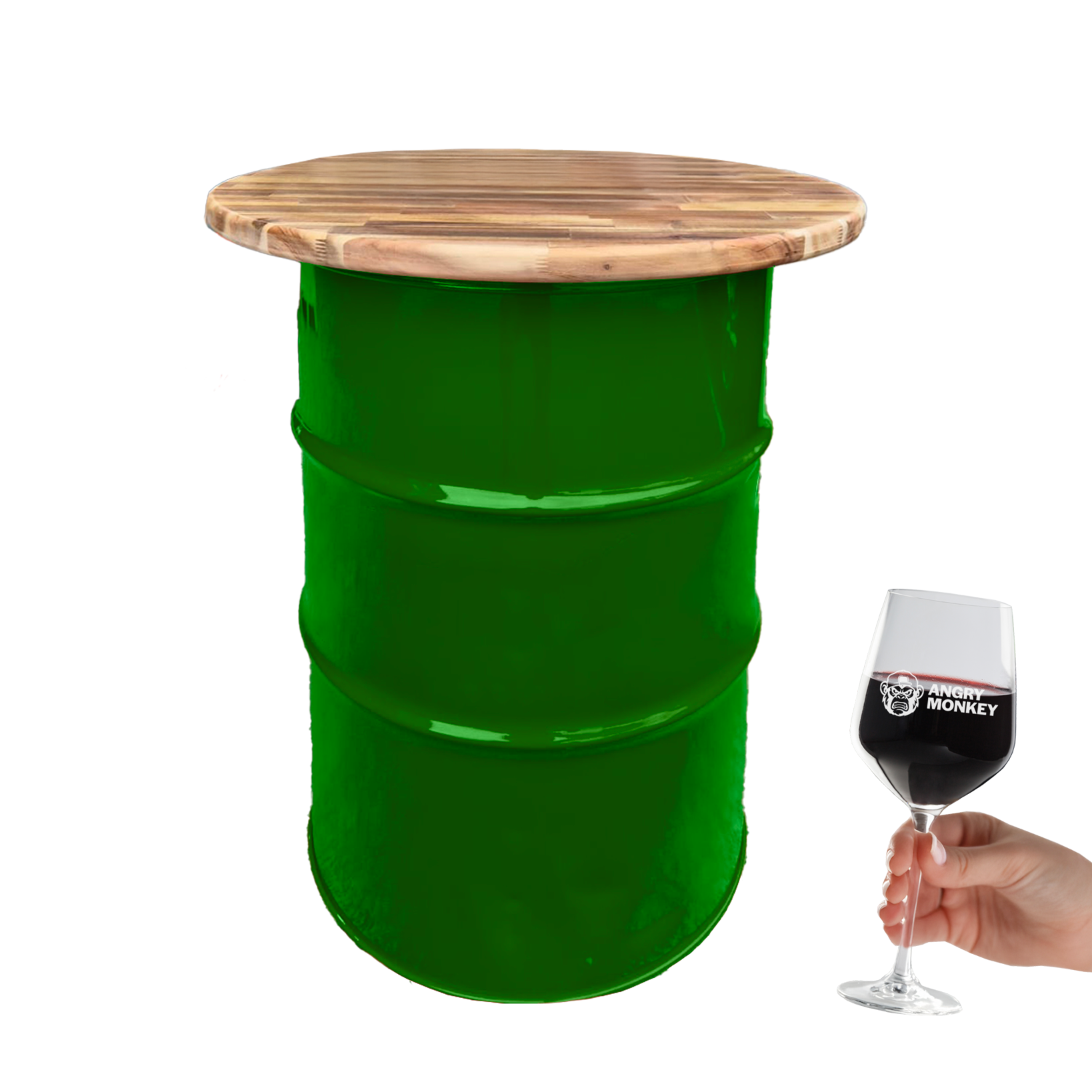 Custom Steel Barrel Table + FREE Angry Monkey Glassware