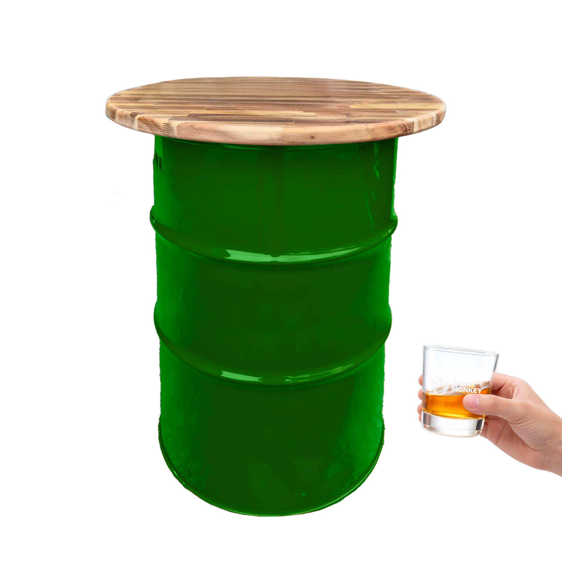 Custom Steel Barrel Table + FREE Angry Monkey Glassware