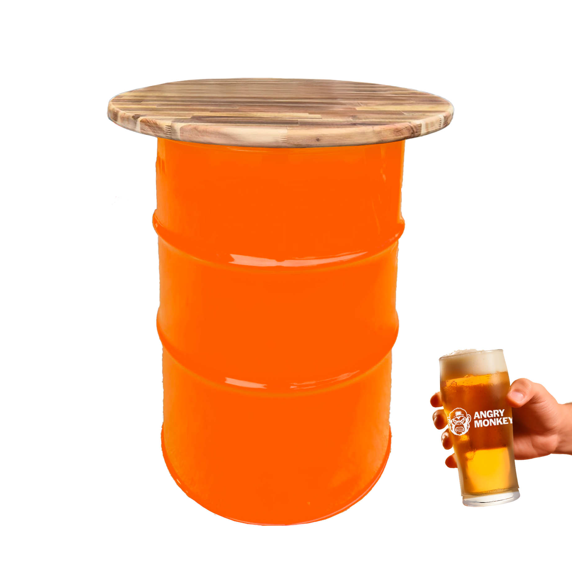 Custom Steel Barrel Table + FREE Angry Monkey Glassware