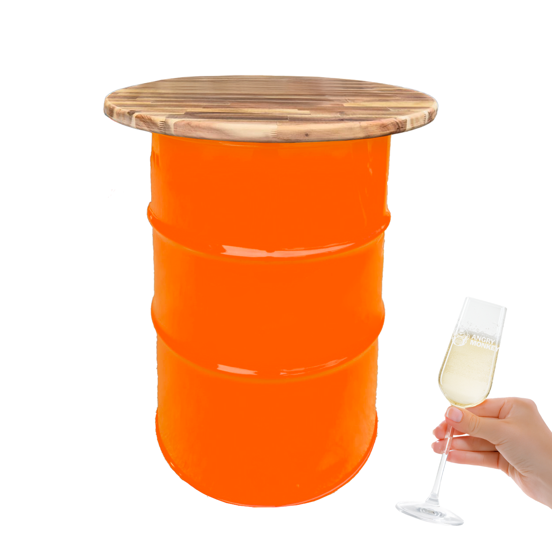 Custom Steel Barrel Table + FREE Angry Monkey Glassware