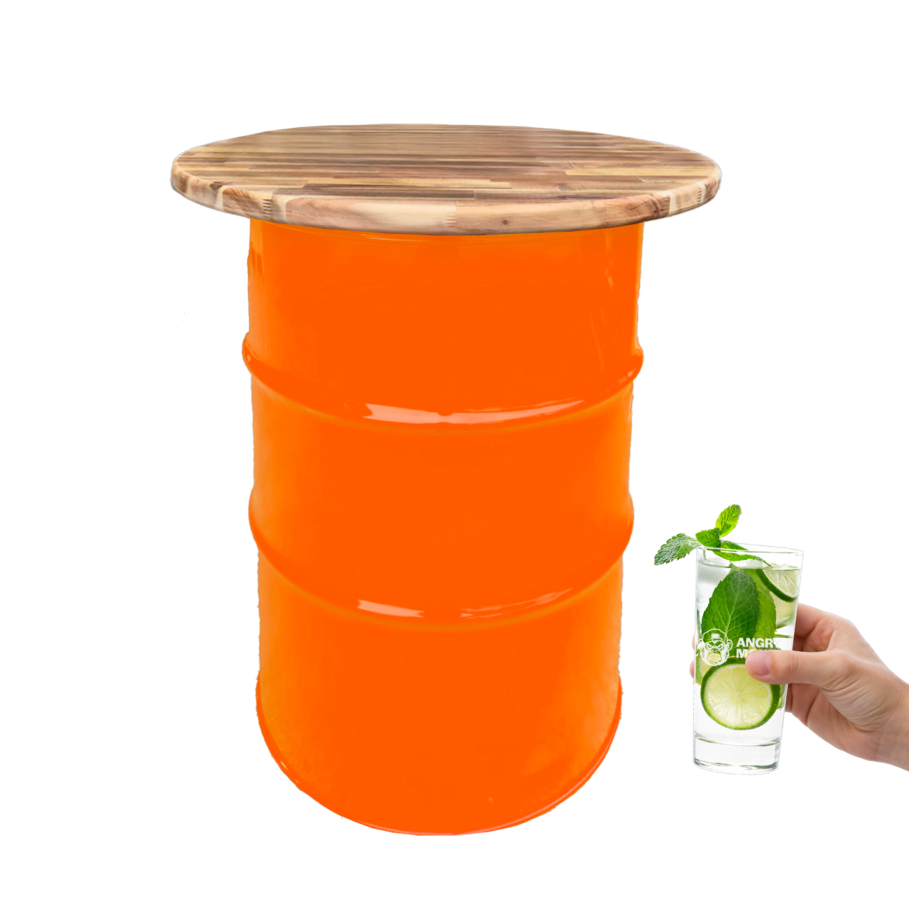 Custom Steel Barrel Table + FREE Angry Monkey Glassware