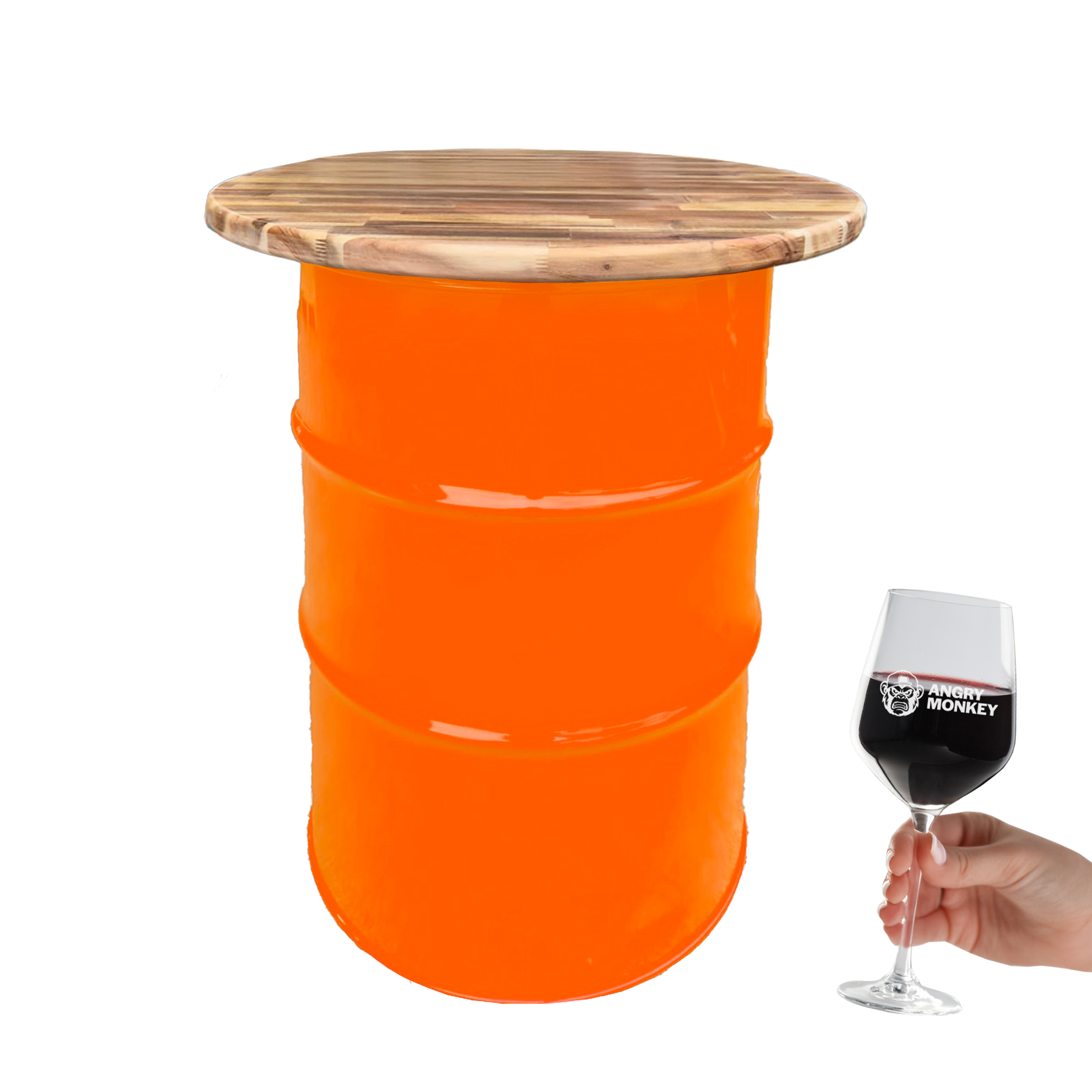 Custom Steel Barrel Table + FREE Angry Monkey Glassware