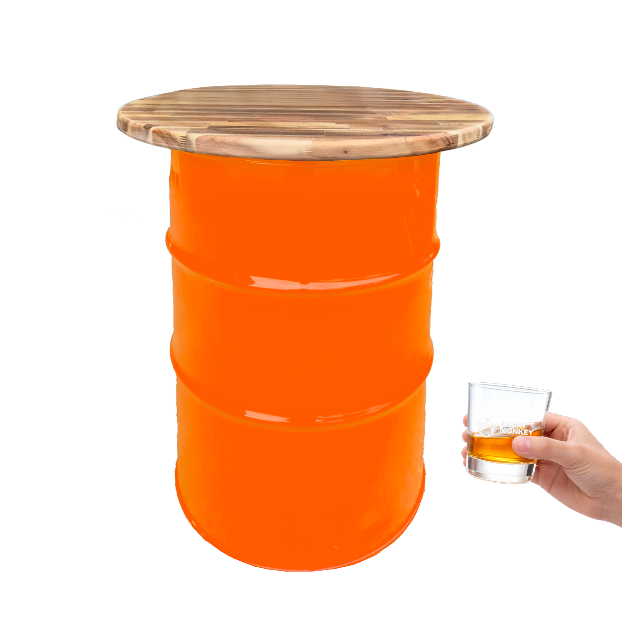Custom Steel Barrel Table + FREE Angry Monkey Glassware