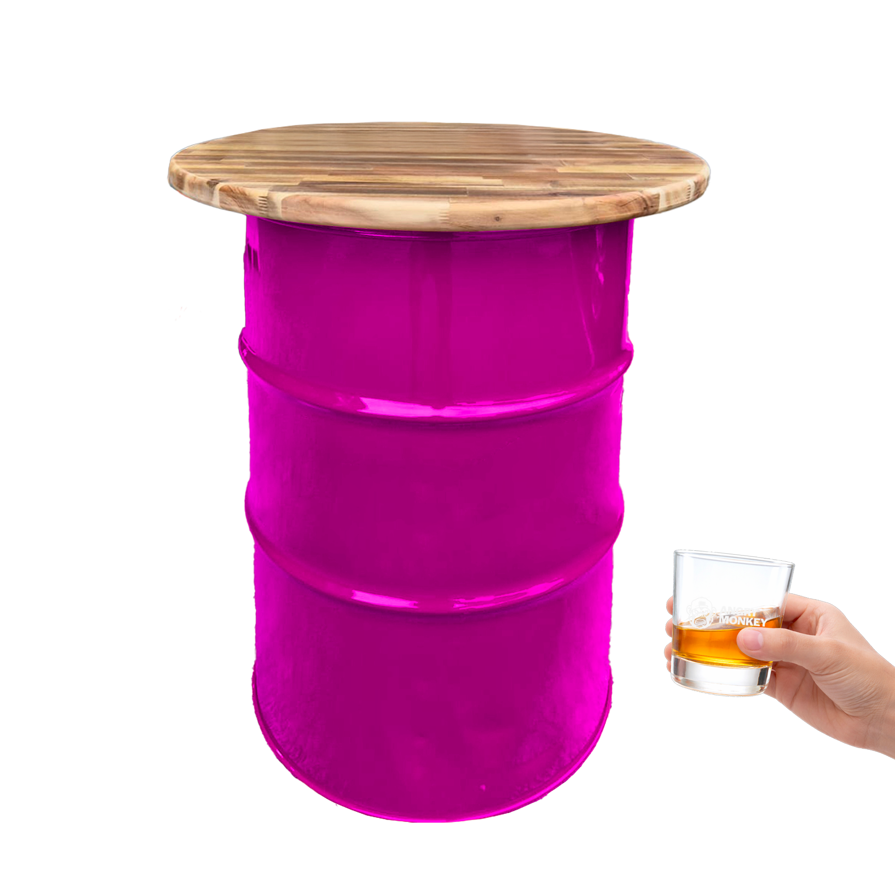 Custom Steel Barrel Table + FREE Angry Monkey Glassware