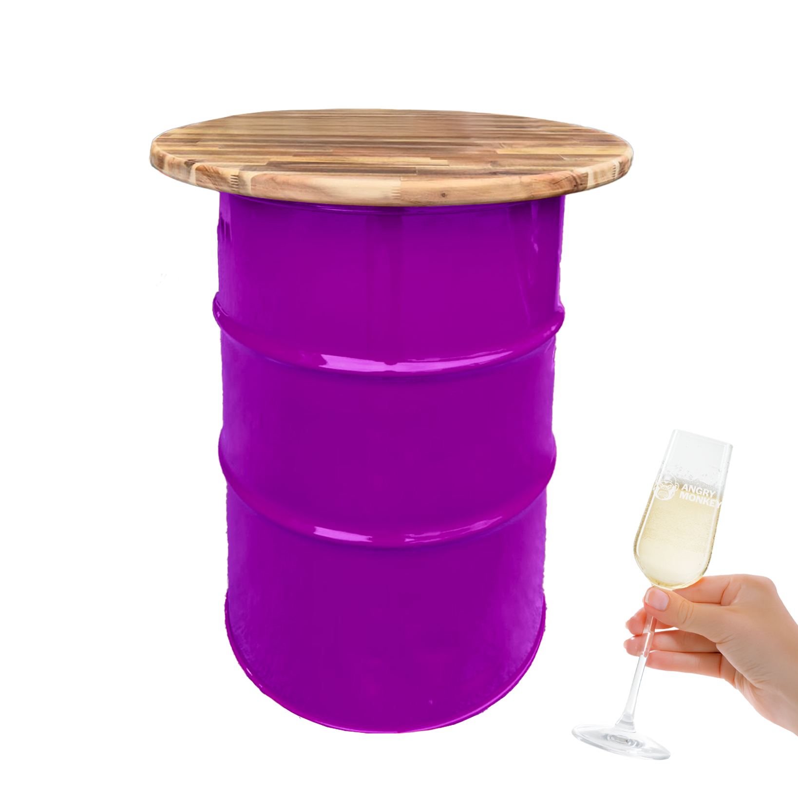 Custom Steel Barrel Table + FREE Angry Monkey Glassware