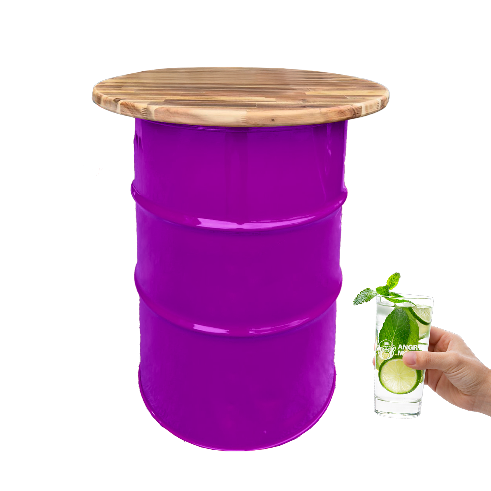 Custom Steel Barrel Table + FREE Angry Monkey Glassware