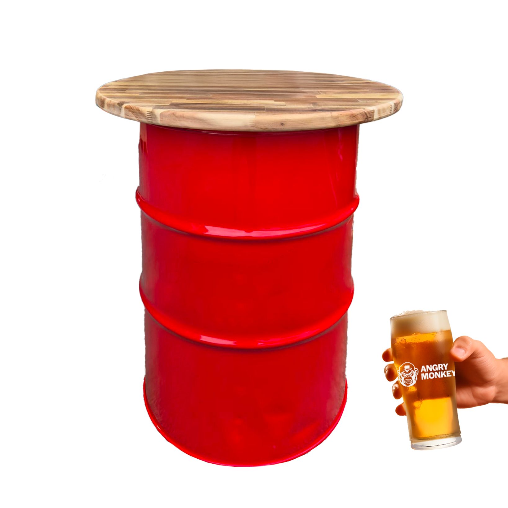 Custom Steel Barrel Table + FREE Angry Monkey Glassware