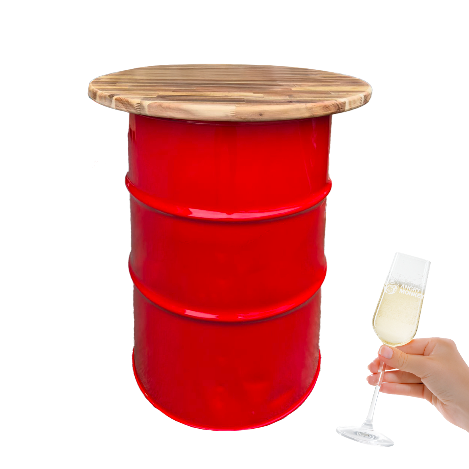 Custom Steel Barrel Table + FREE Angry Monkey Glassware
