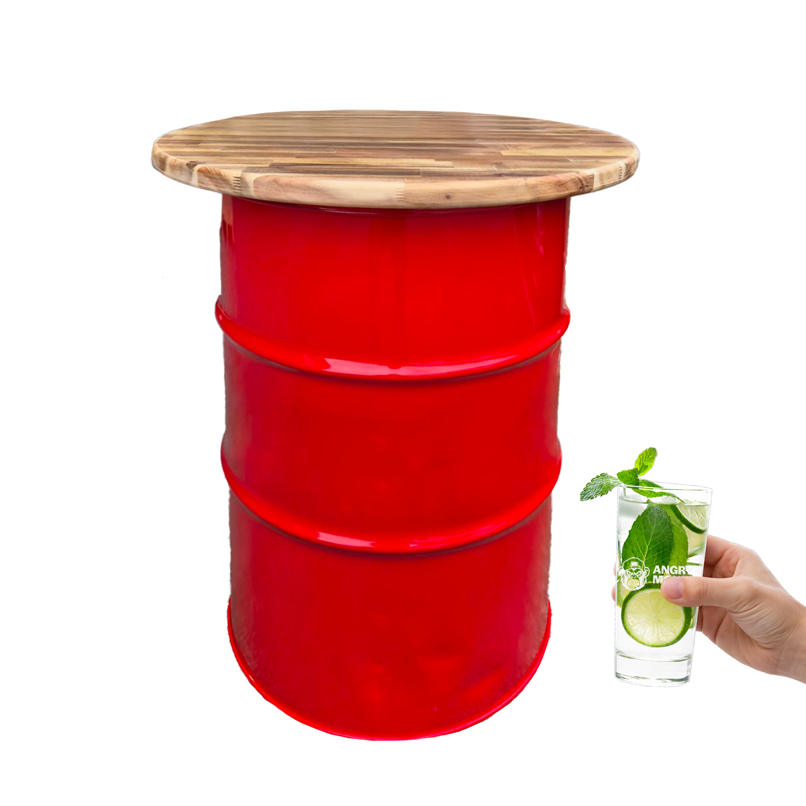 Custom Steel Barrel Table + FREE Angry Monkey Glassware