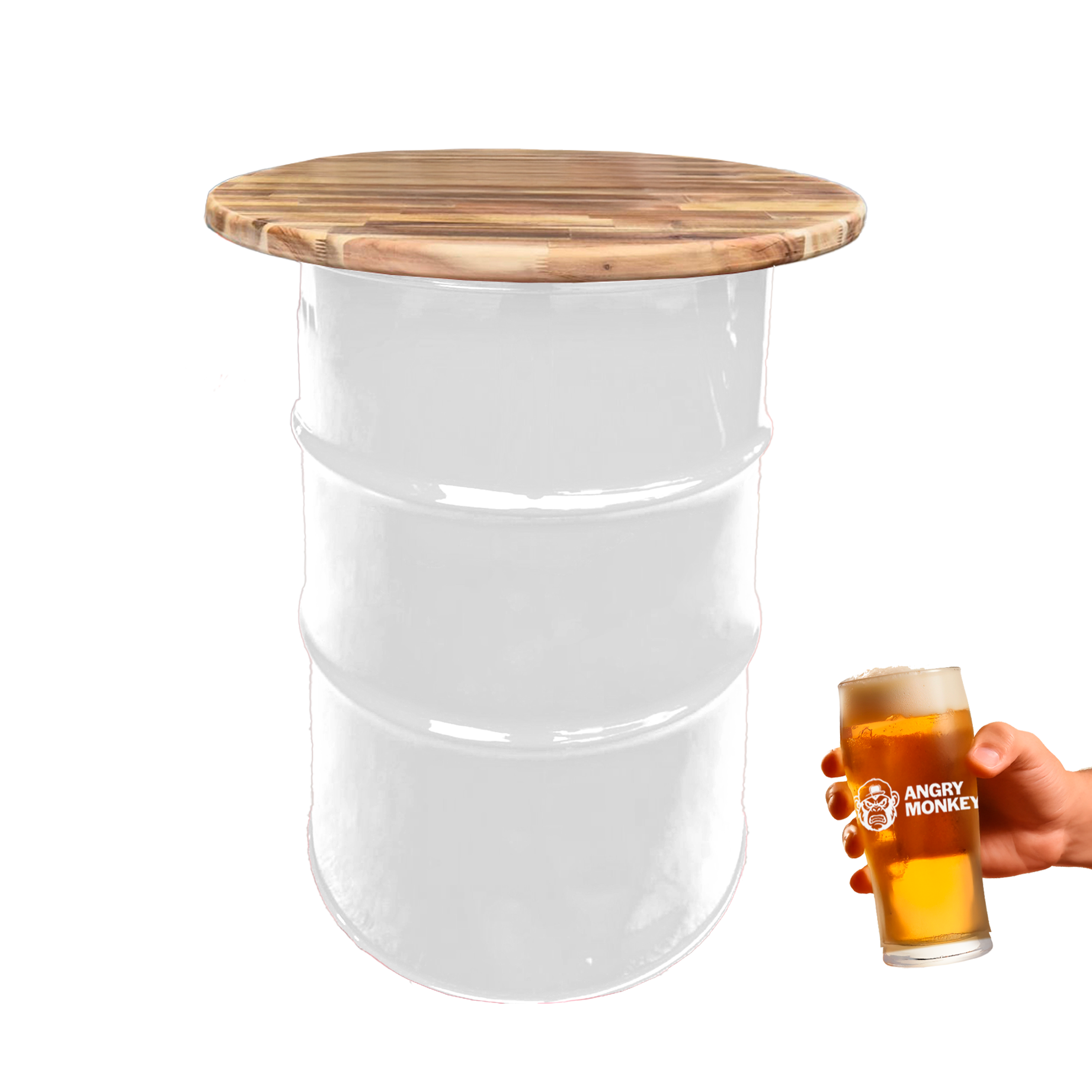 Custom Steel Barrel Table + FREE Angry Monkey Glassware