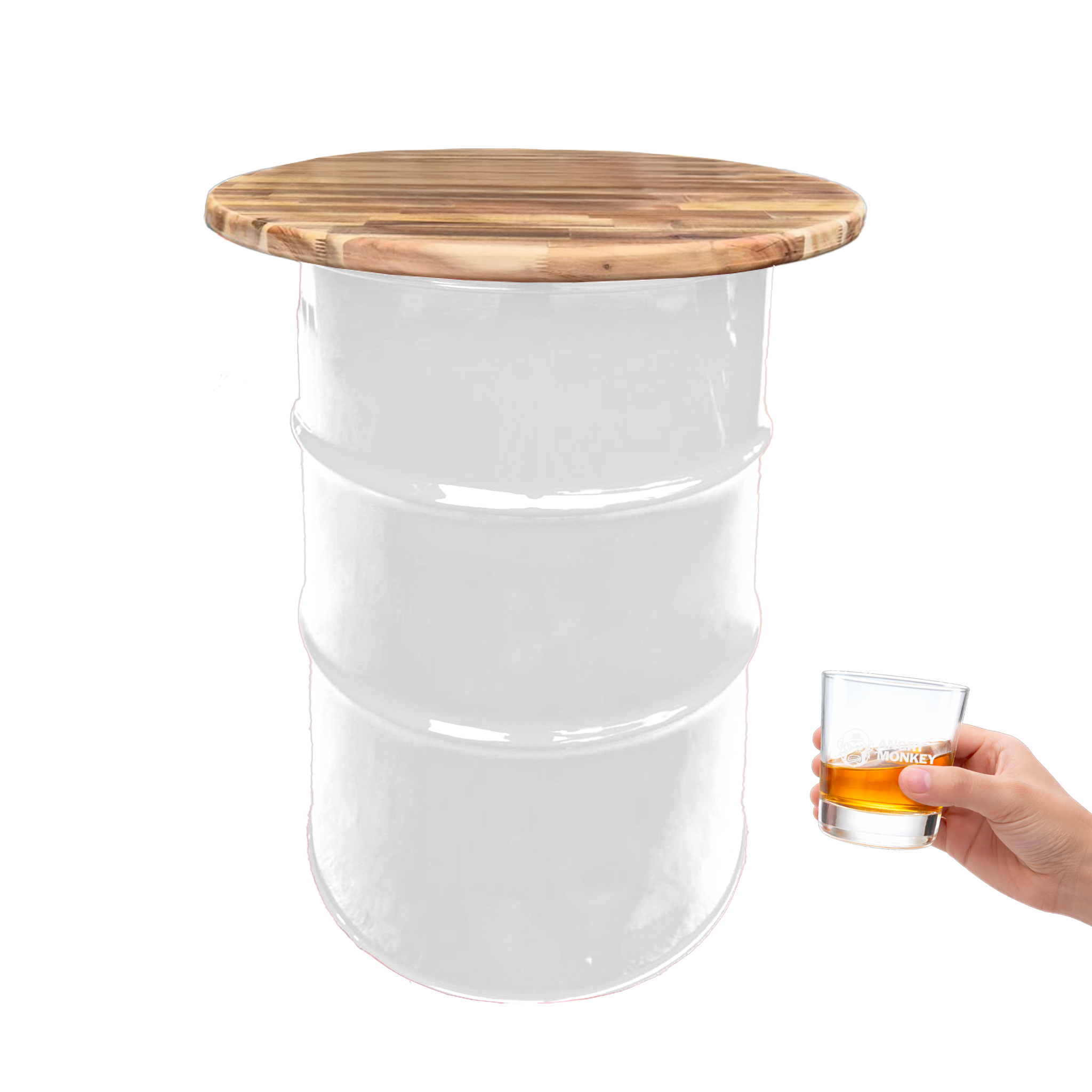 Custom Steel Barrel Table + FREE Angry Monkey Glassware