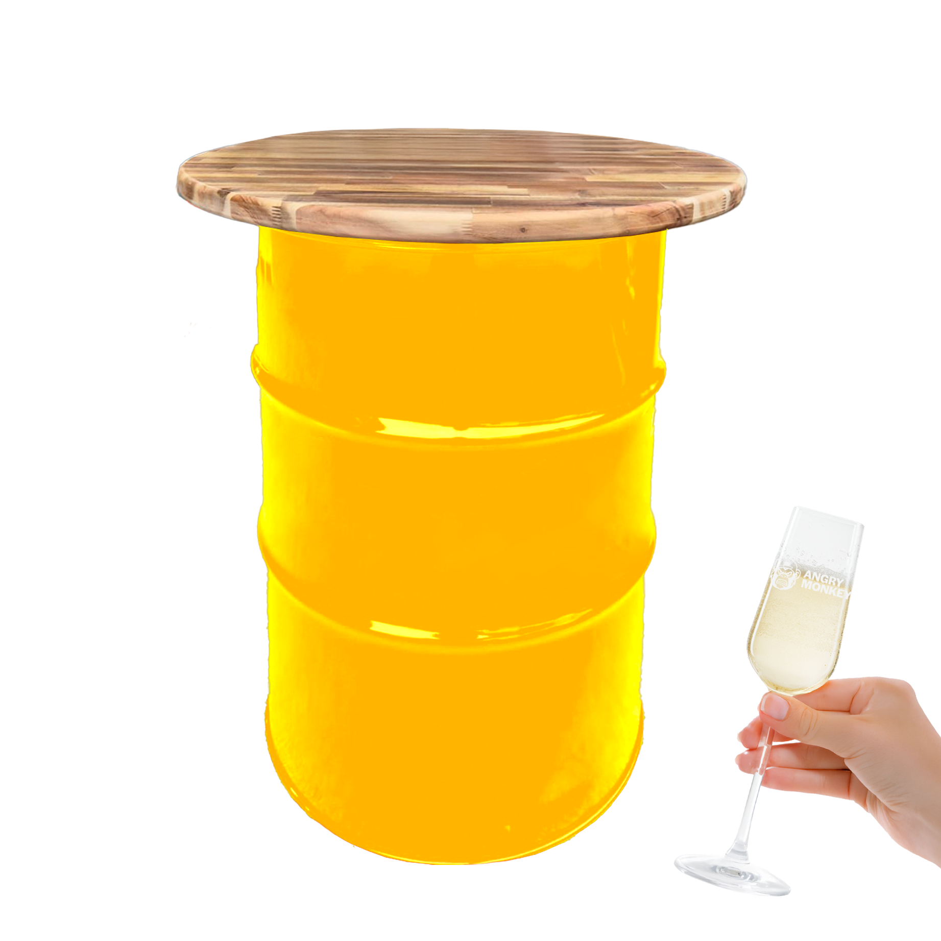 Custom Steel Barrel Table + FREE Angry Monkey Glassware