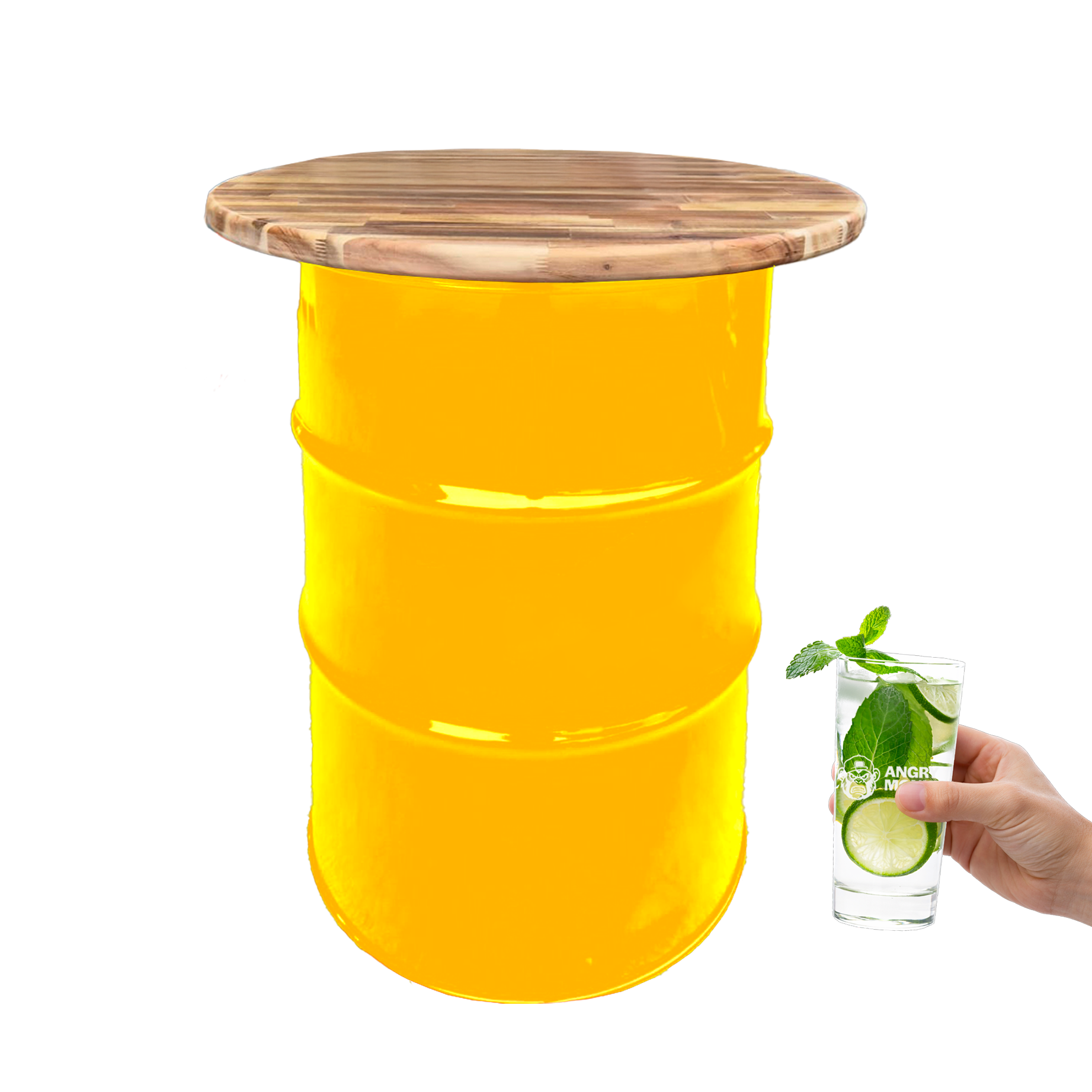 Custom Steel Barrel Table + FREE Angry Monkey Glassware