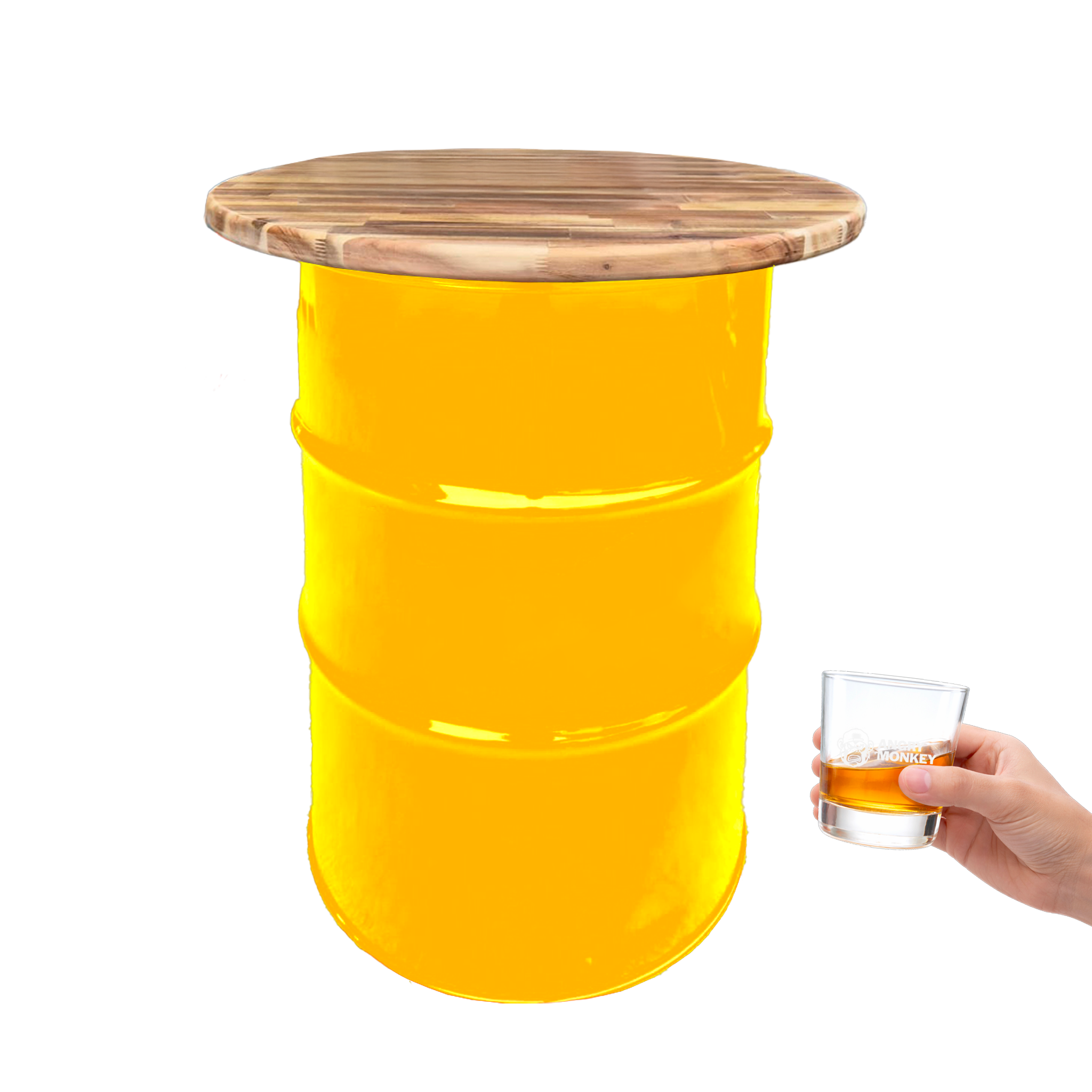 Custom Steel Barrel Table + FREE Angry Monkey Glassware