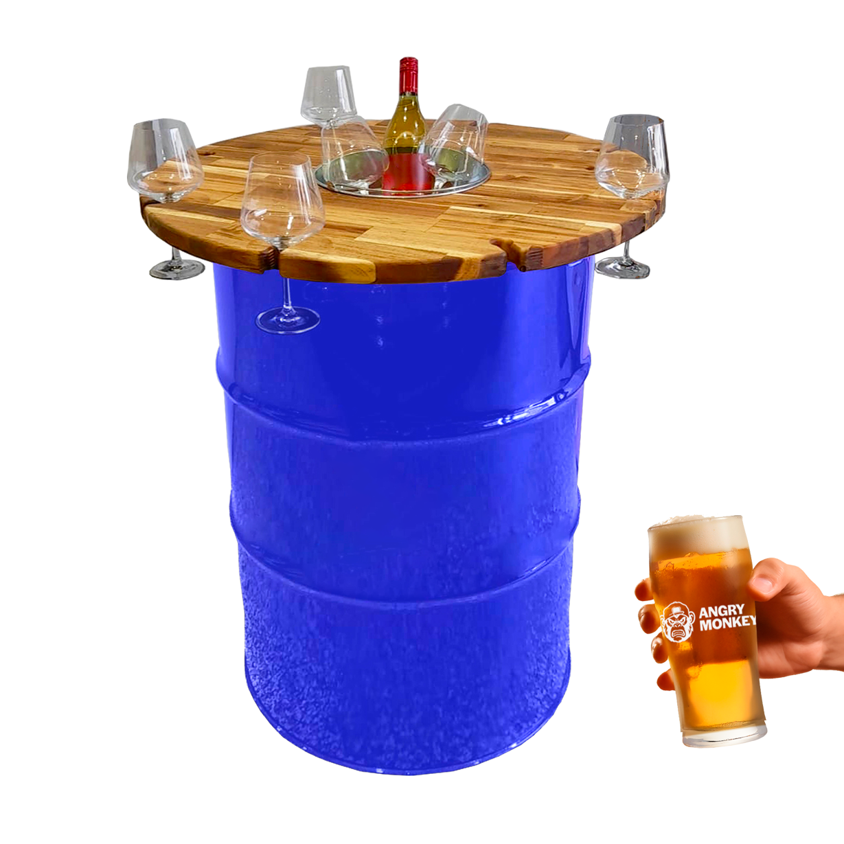 Custom Steel Barrel Table + FREE Angry Monkey Glassware