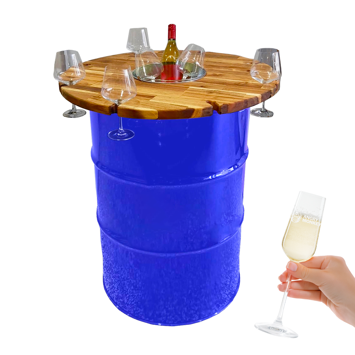 Custom Steel Barrel Table + FREE Angry Monkey Glassware