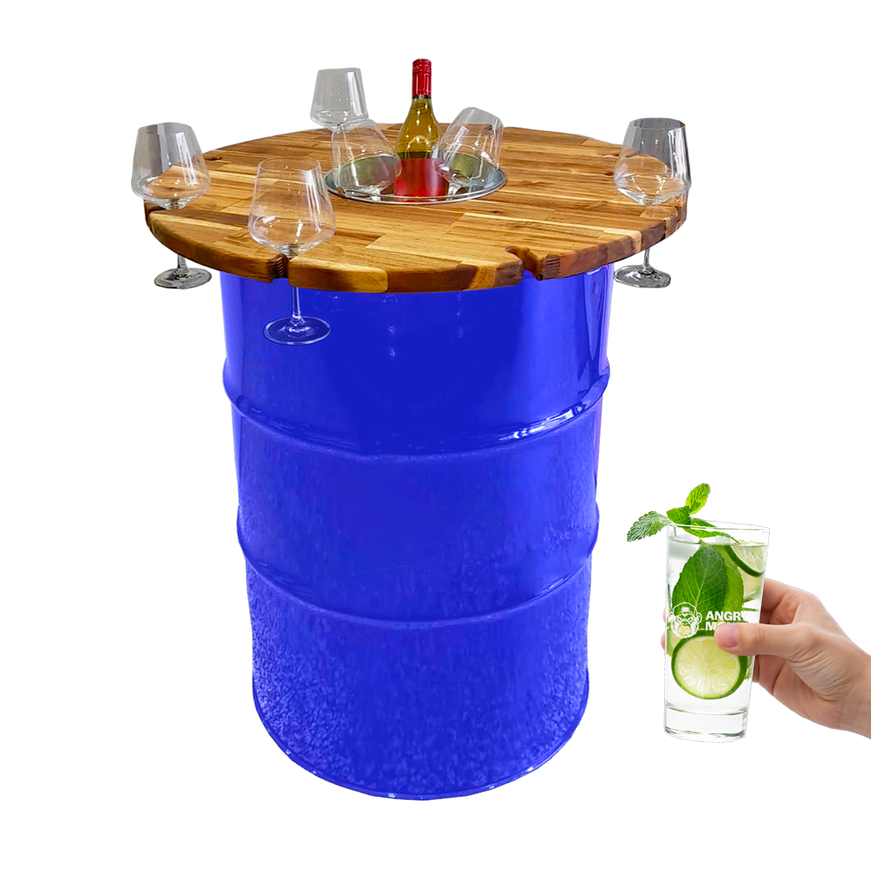 Custom Steel Barrel Table + FREE Angry Monkey Glassware