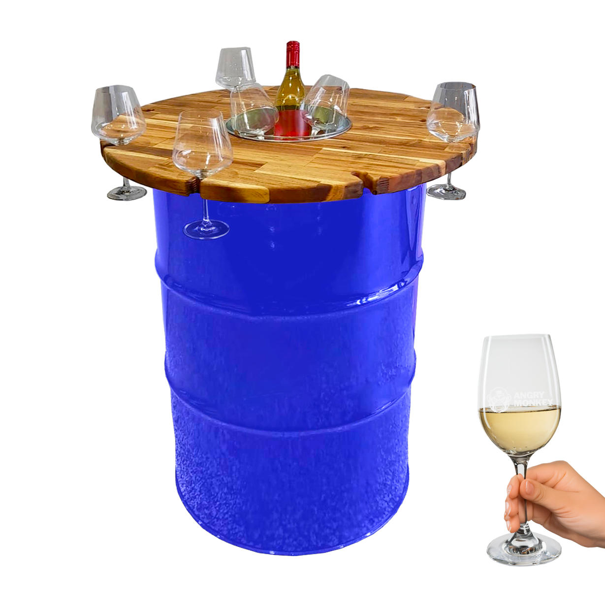Custom Steel Barrel Table + FREE Angry Monkey Glassware