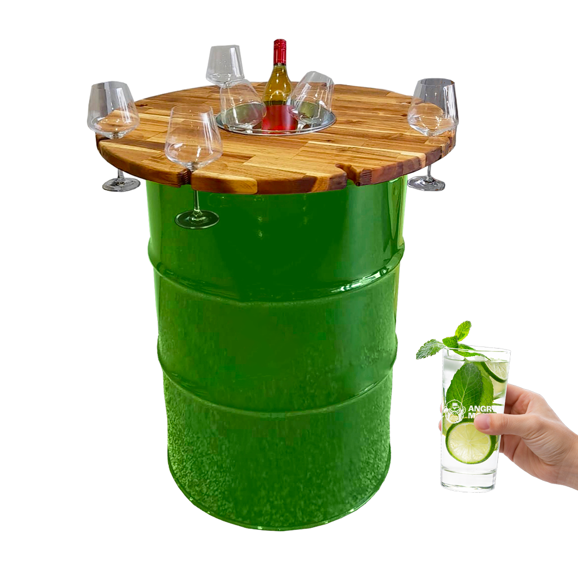 Custom Steel Barrel Table + FREE Angry Monkey Glassware