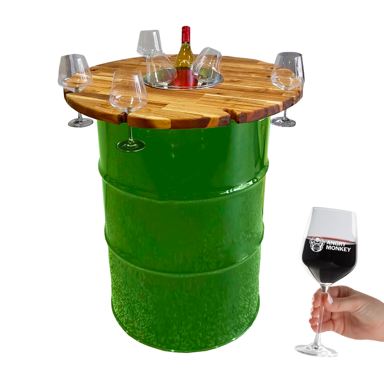 Custom Steel Barrel Table + FREE Angry Monkey Glassware