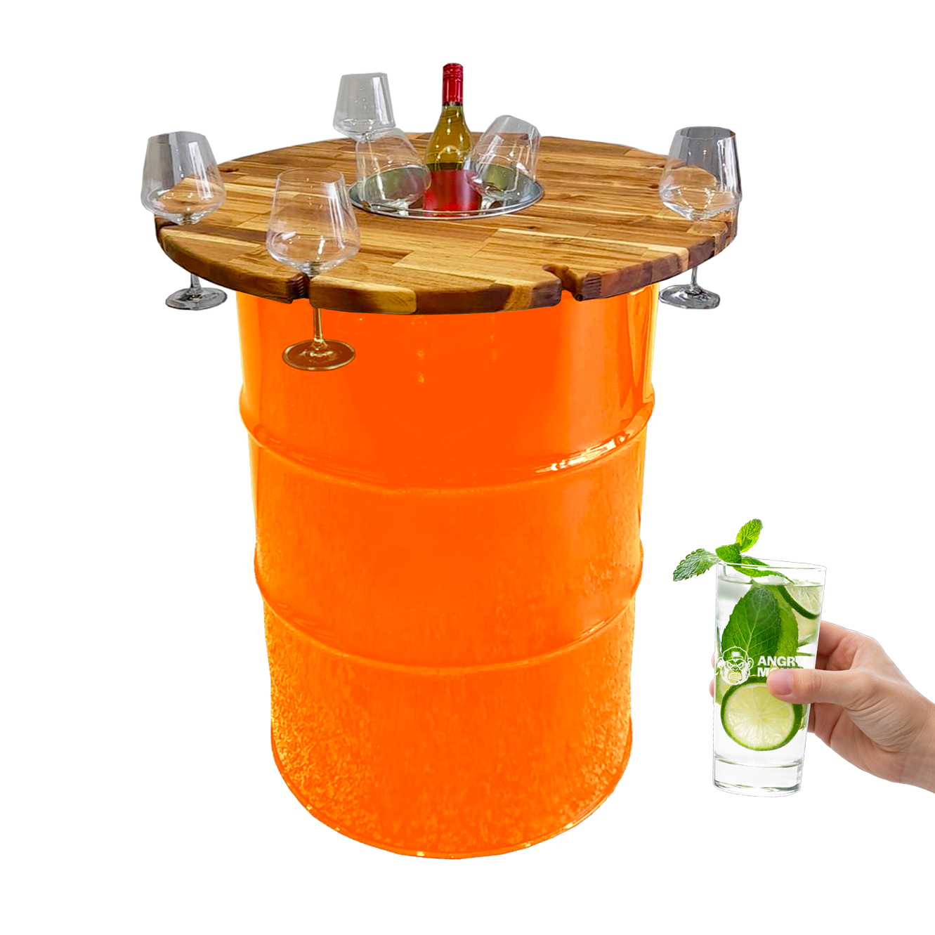 Custom Steel Barrel Table + FREE Angry Monkey Glassware