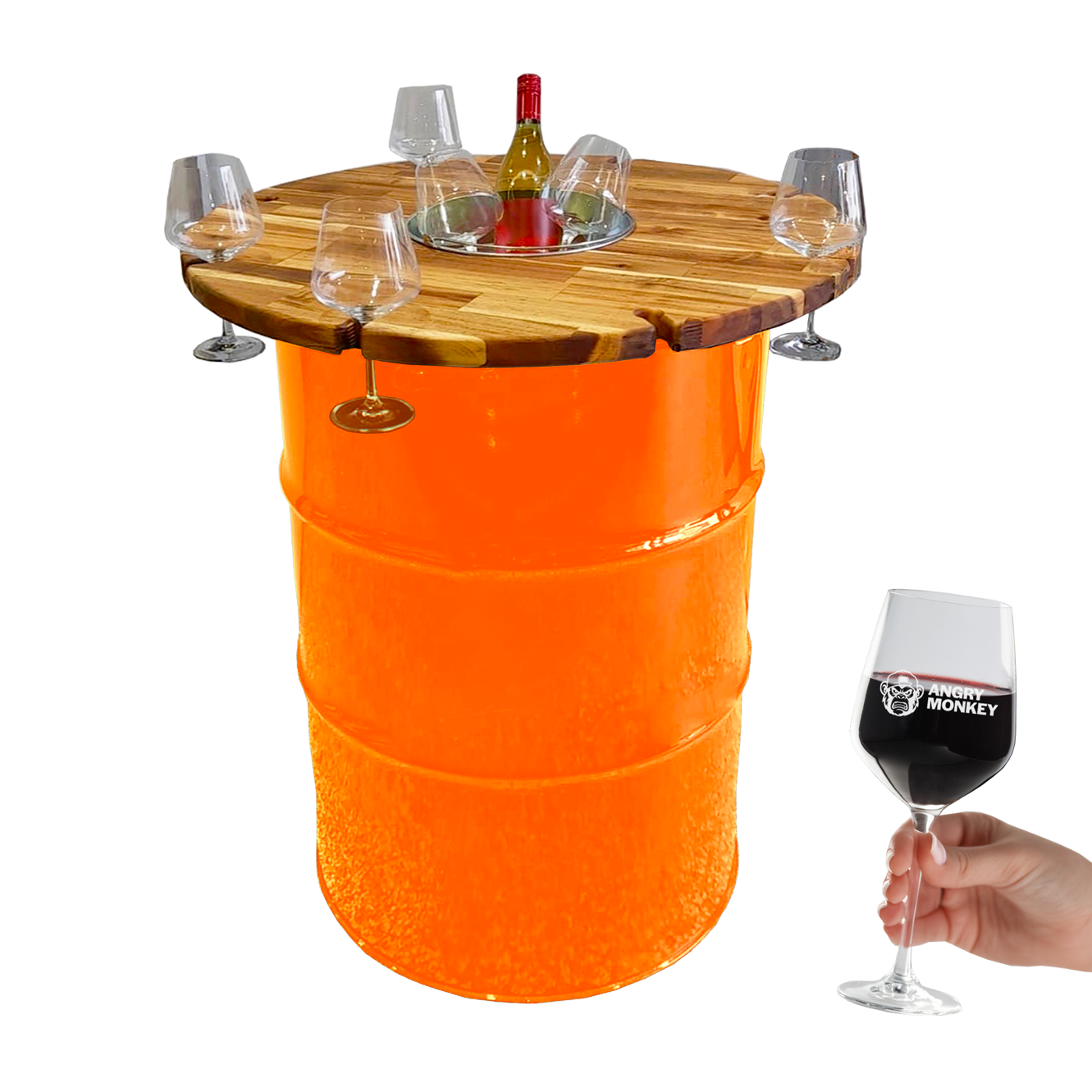 Custom Steel Barrel Table + FREE Angry Monkey Glassware